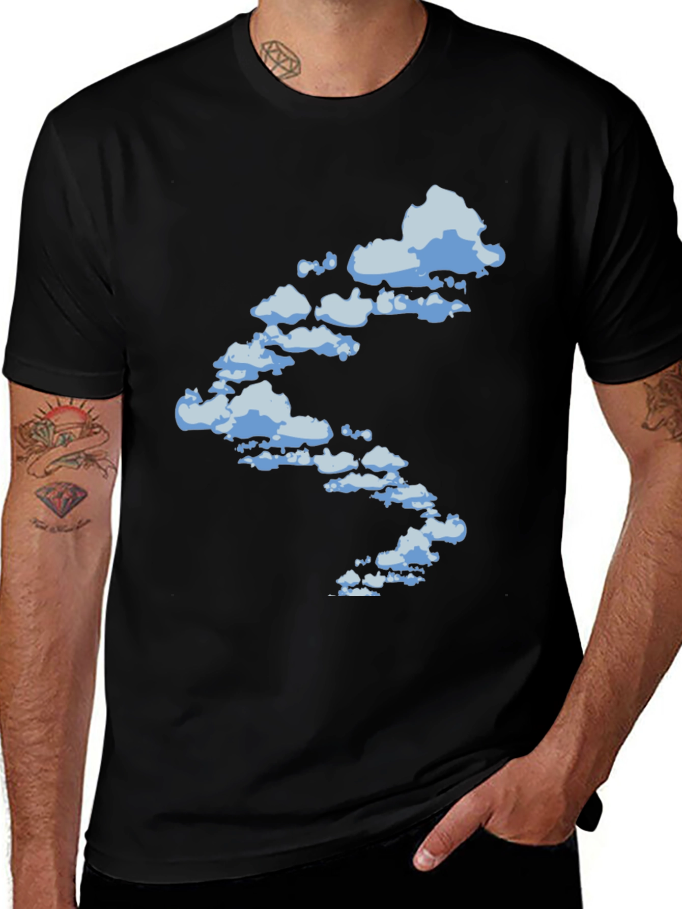Cloud Print Black Cotton T-Shirt