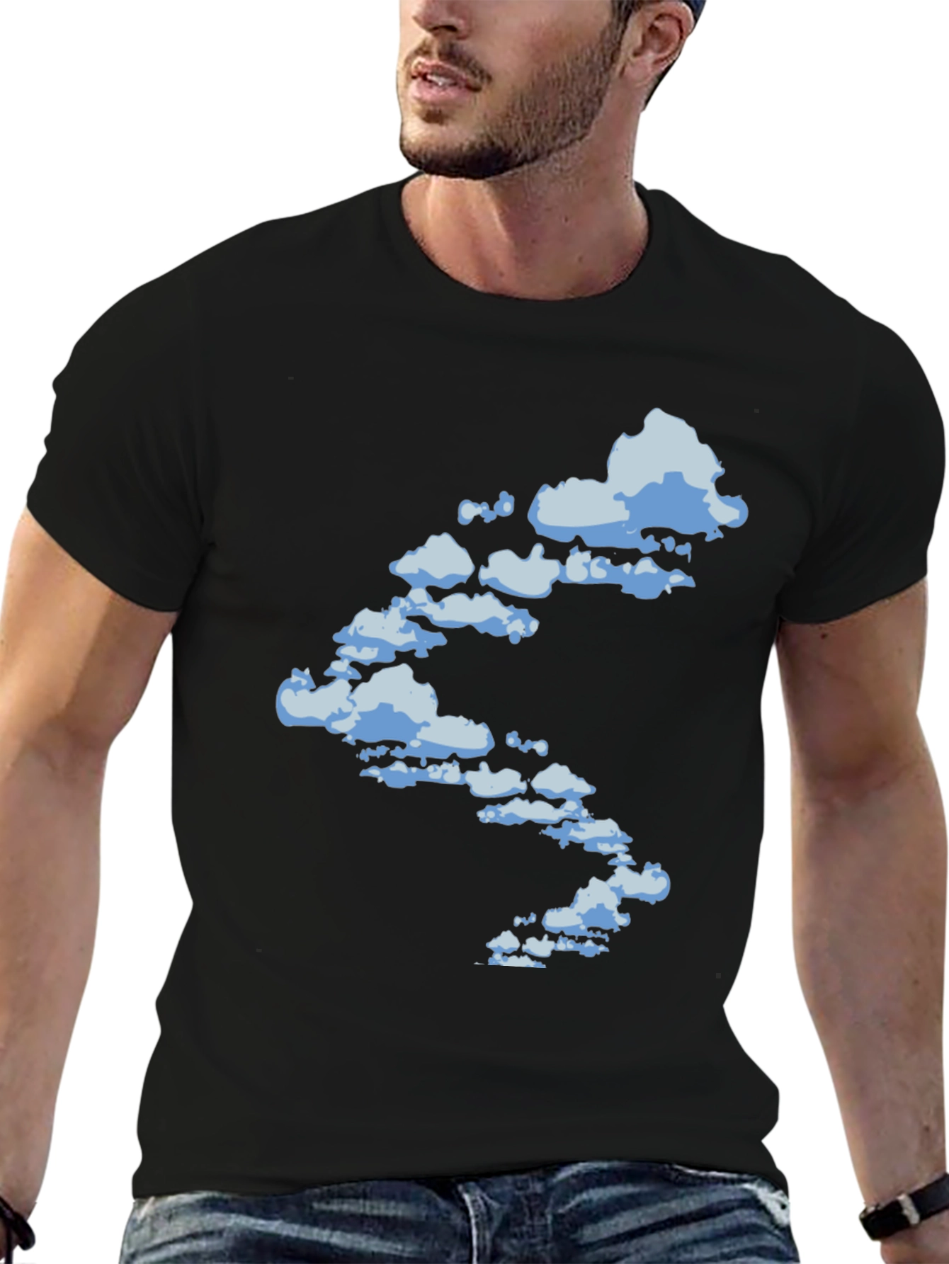 Cloud Print Black Cotton T-Shirt