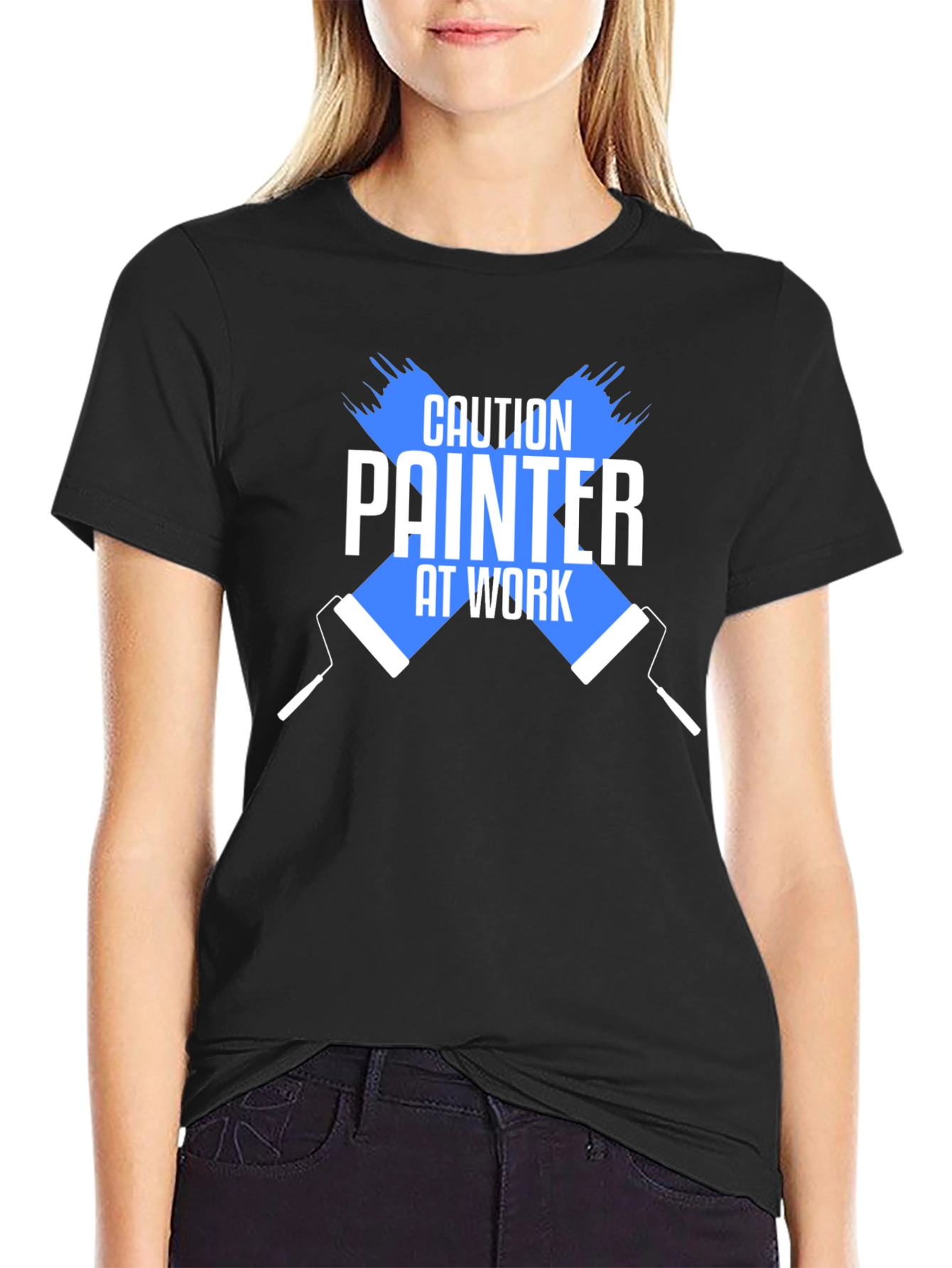 Caution Painter At Work Black T-Shirt