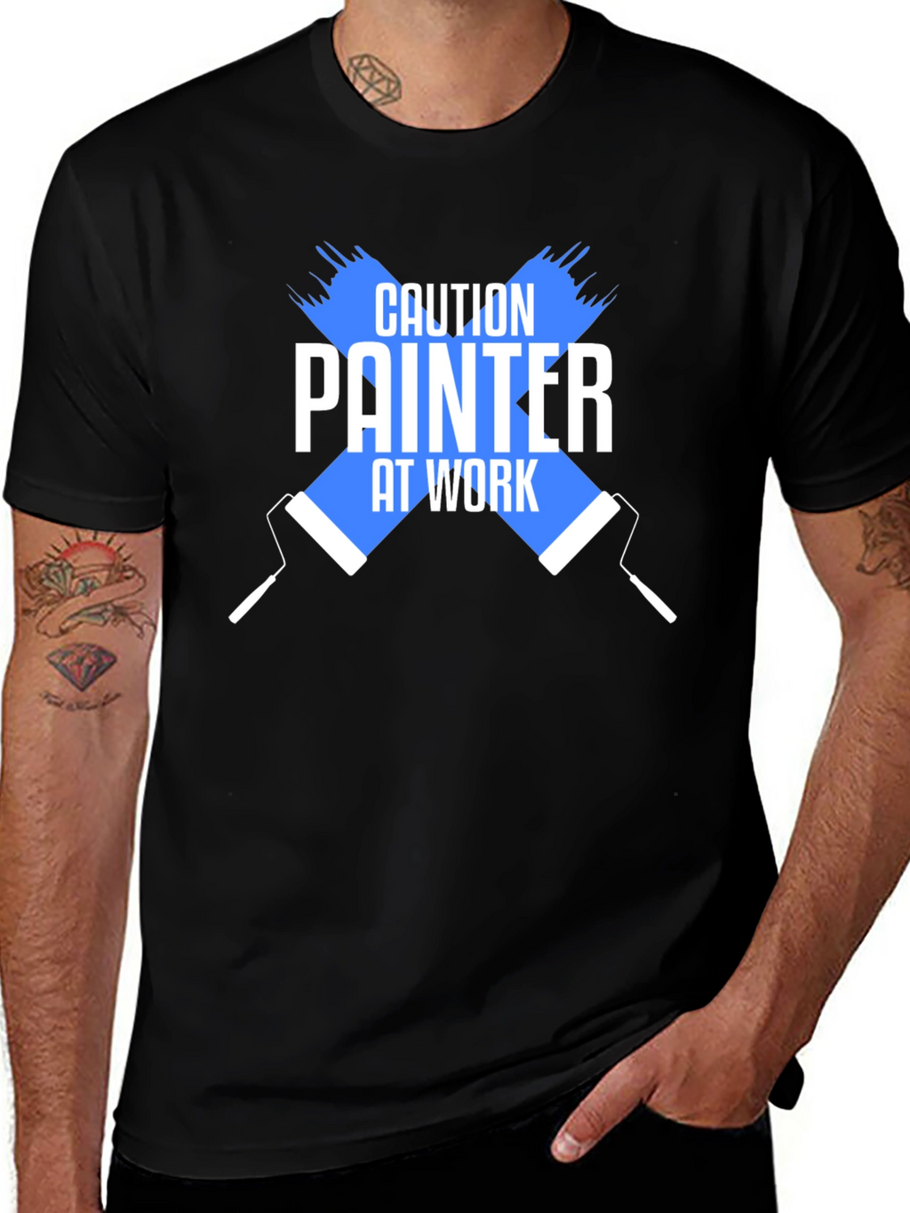 Caution Painter At Work Black T-Shirt