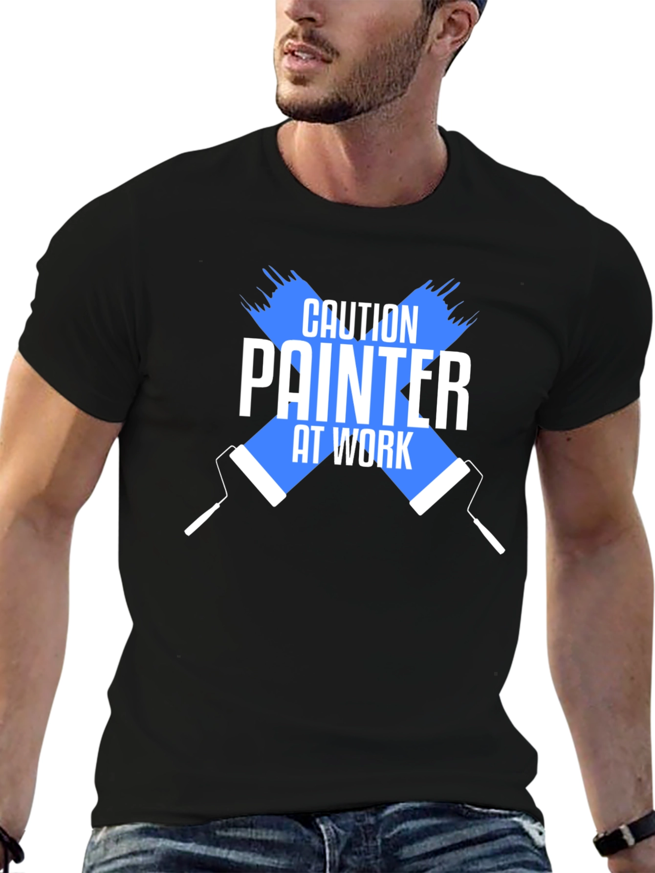 Caution Painter At Work Black T-Shirt