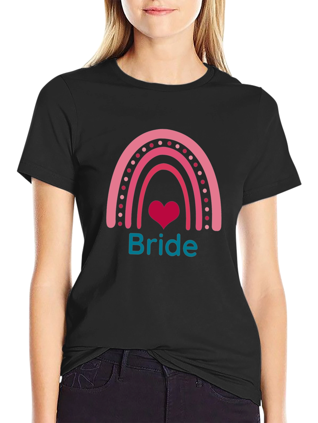 Bride Rainbow Heart Graphic Tee - Black T-Shirt