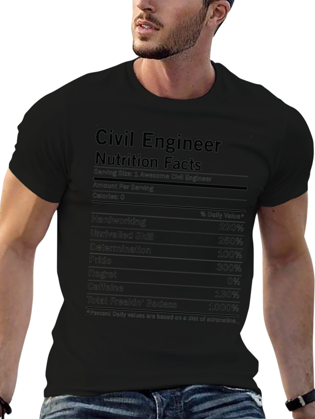 Civil Engineer Nutrition Facts Black T-Shirt