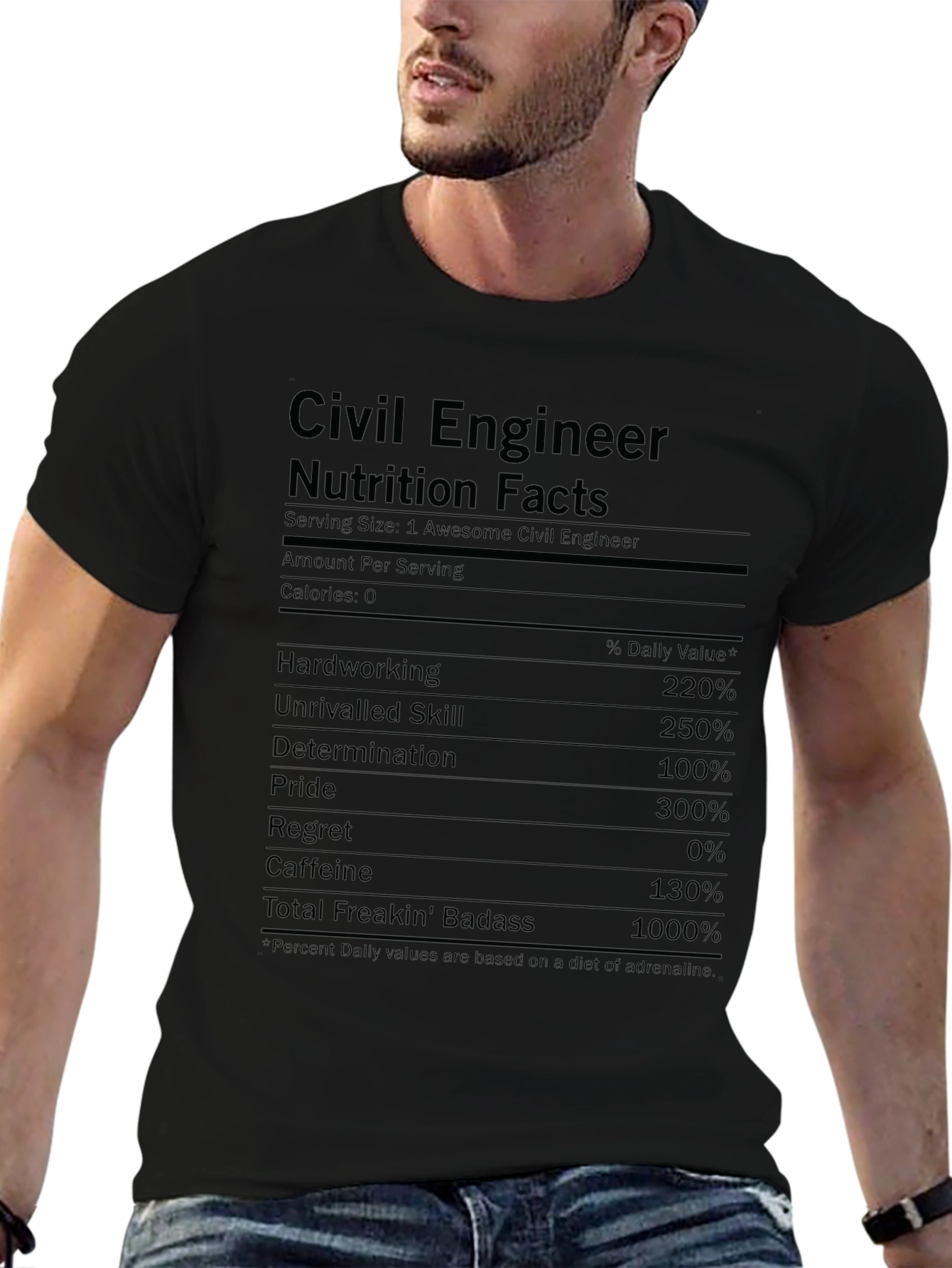 Civil Engineer Nutrition Facts Black T-Shirt