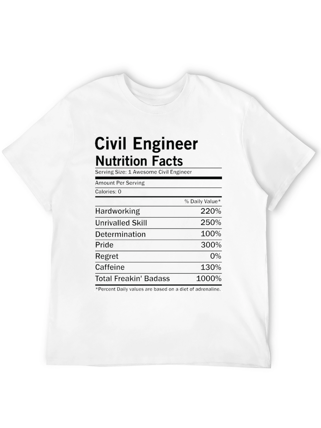 Civil Engineer Nutrition Facts Black T-Shirt