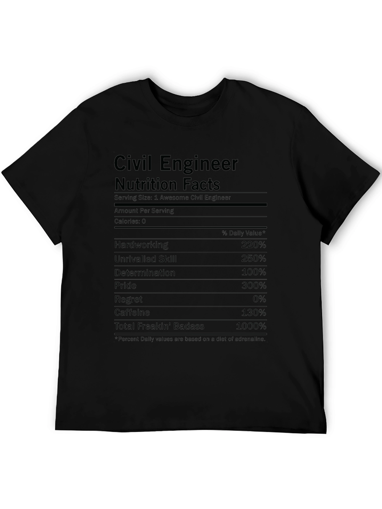 Civil Engineer Nutrition Facts Black T-Shirt