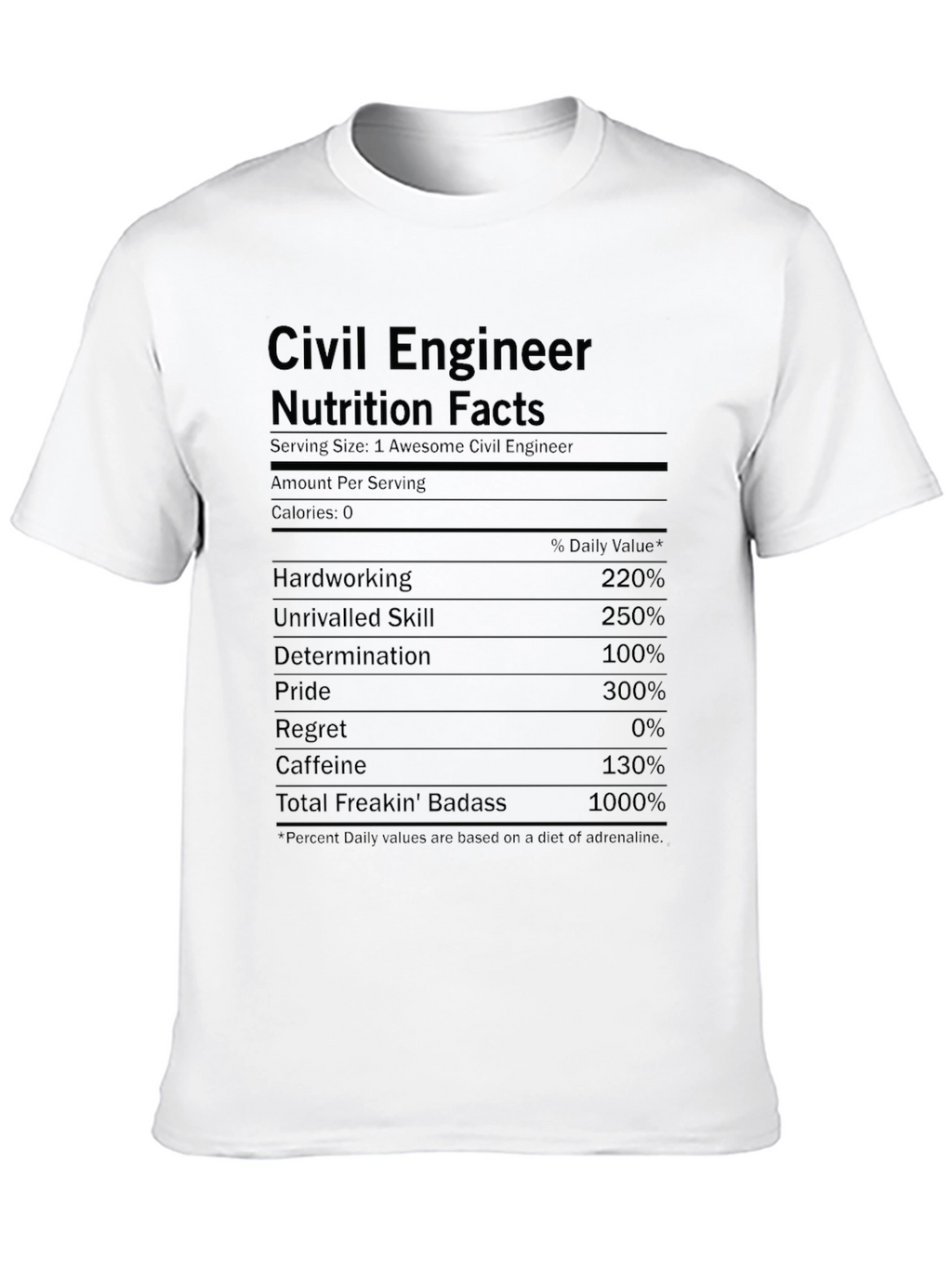 Civil Engineer Nutrition Facts Black T-Shirt