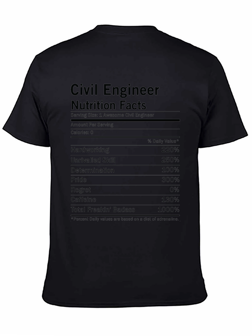 Civil Engineer Nutrition Facts Black T-Shirt