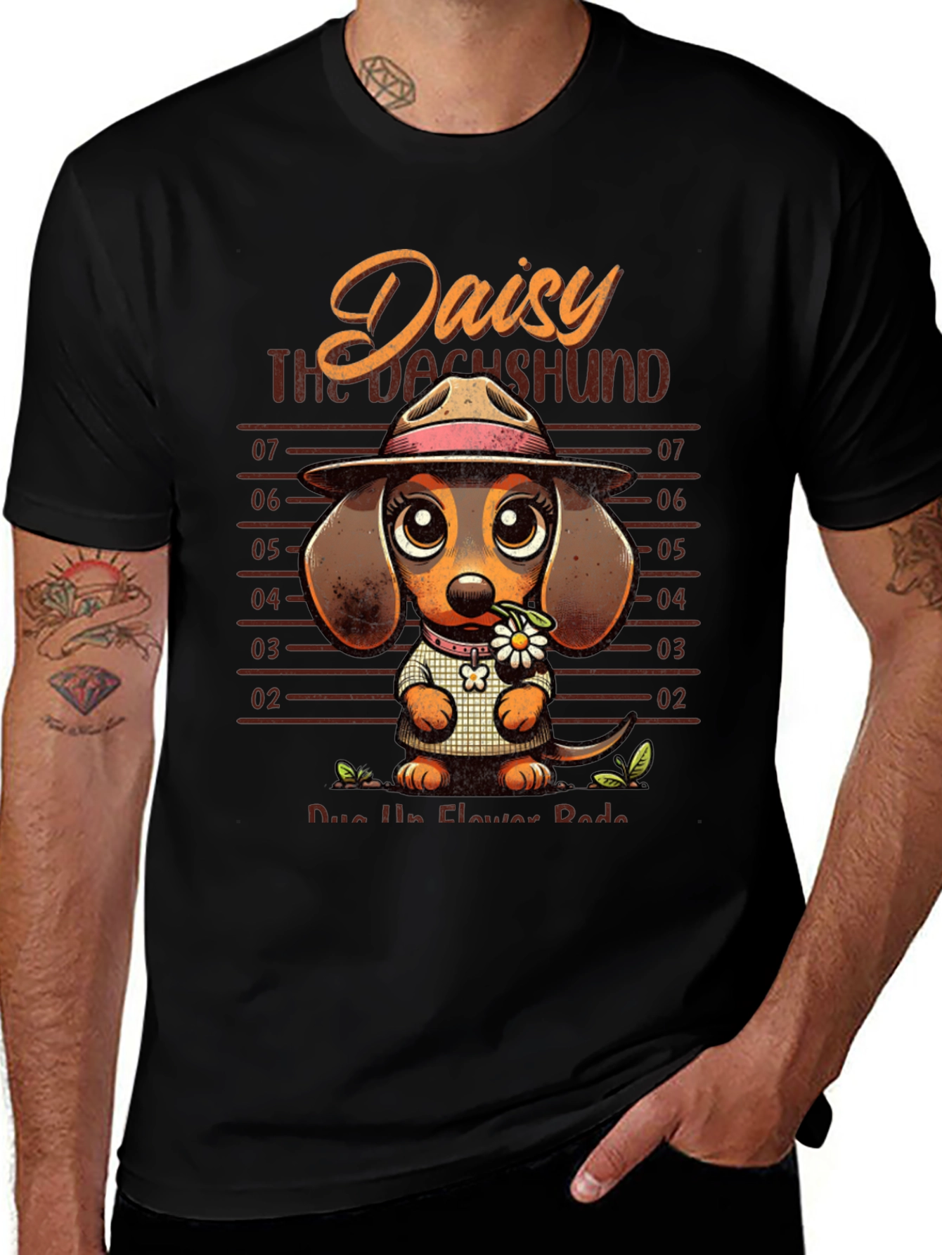 Dachshund Daisy Mugshot Graphic T-Shirt