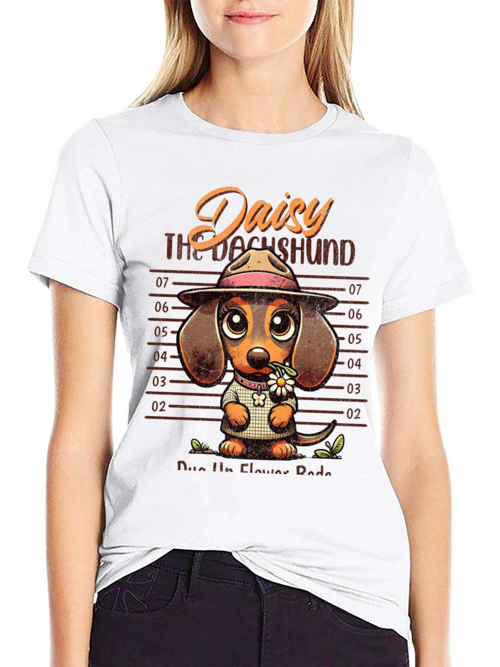 Dachshund Daisy Mugshot Graphic T-Shirt