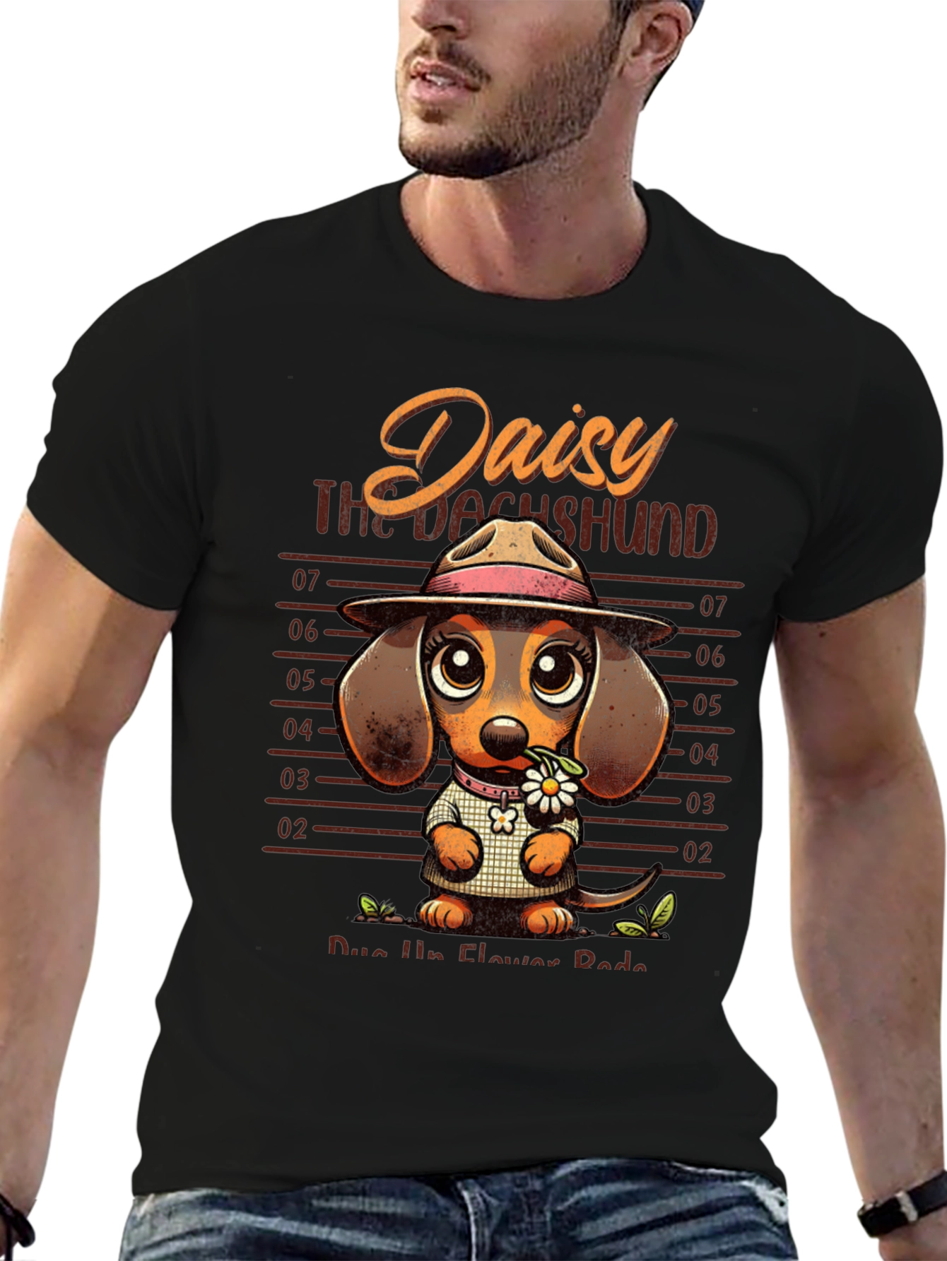 Dachshund Daisy Mugshot Graphic T-Shirt