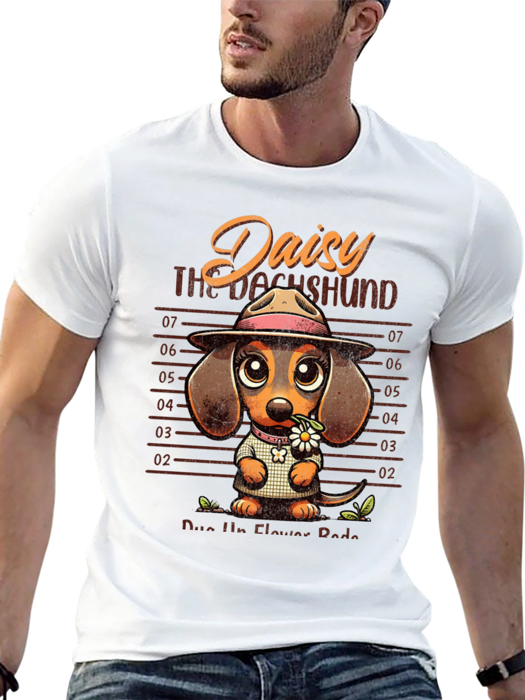 Dachshund Daisy Mugshot Graphic T-Shirt