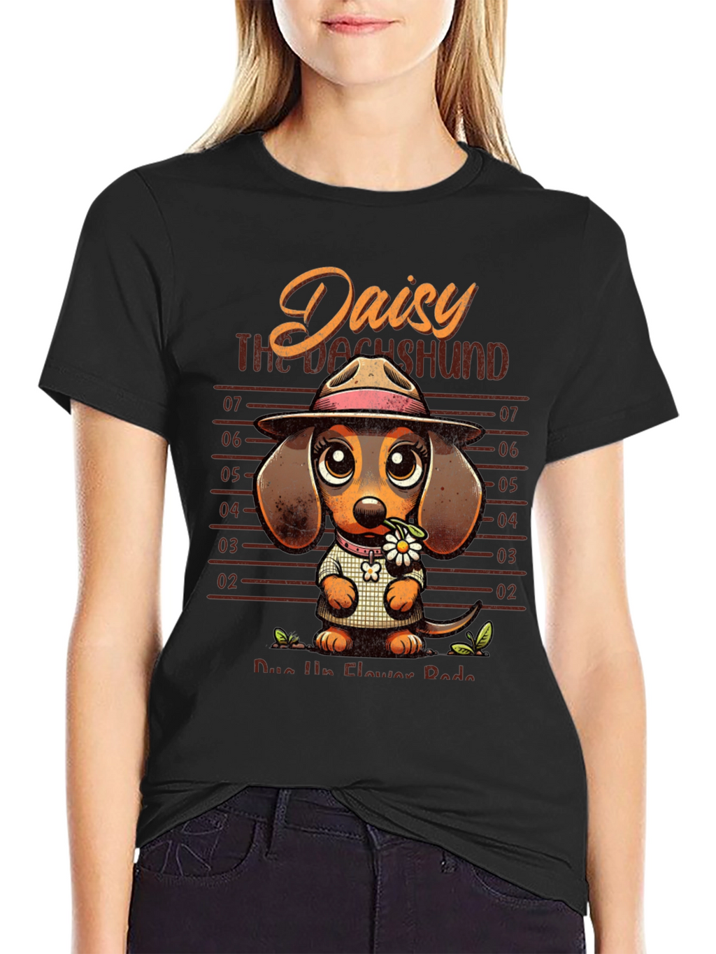 Dachshund Daisy Mugshot Graphic T-Shirt