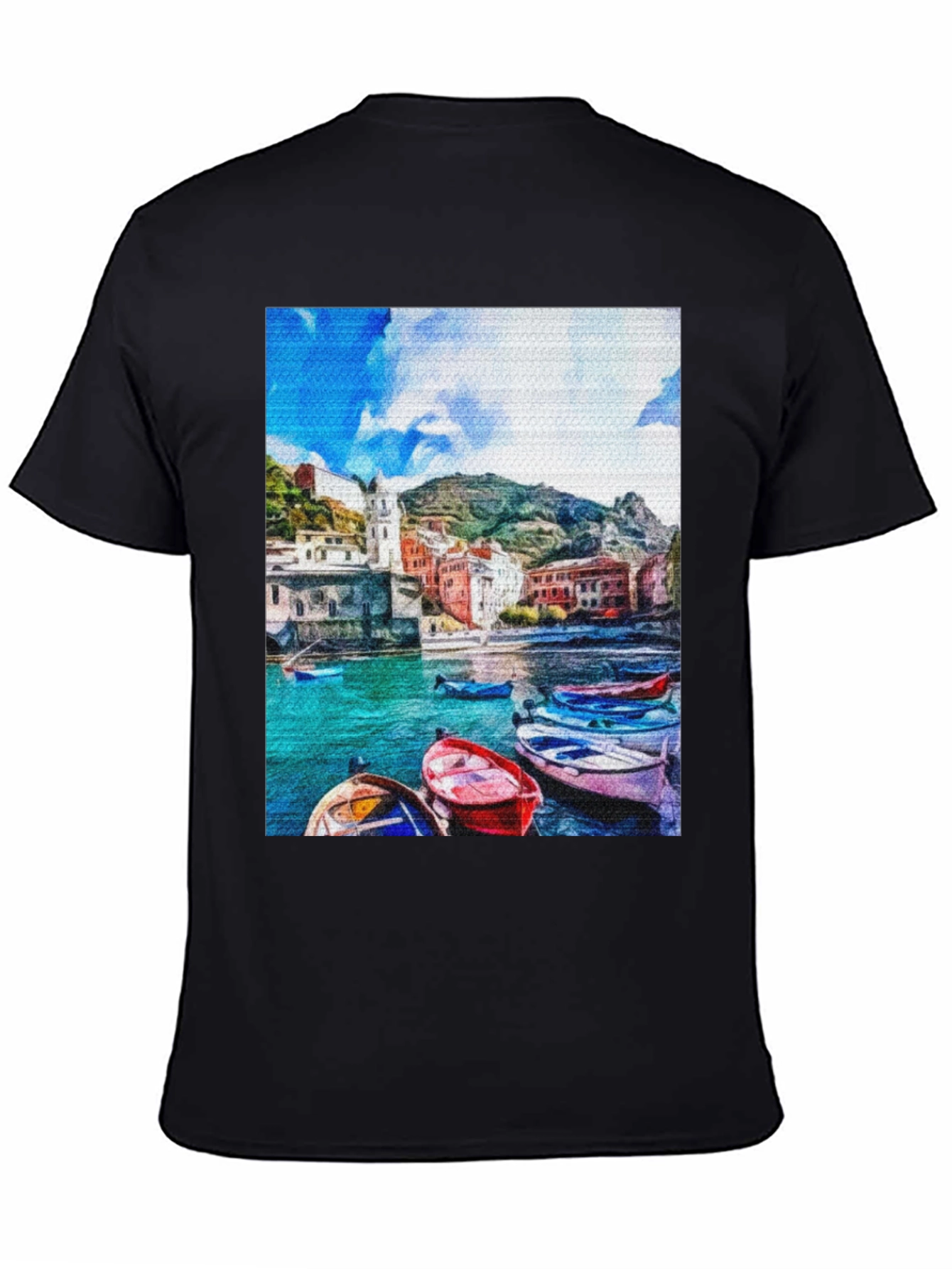 Coastal Village Boat T-Shirt - Vibrant Graphic Tee