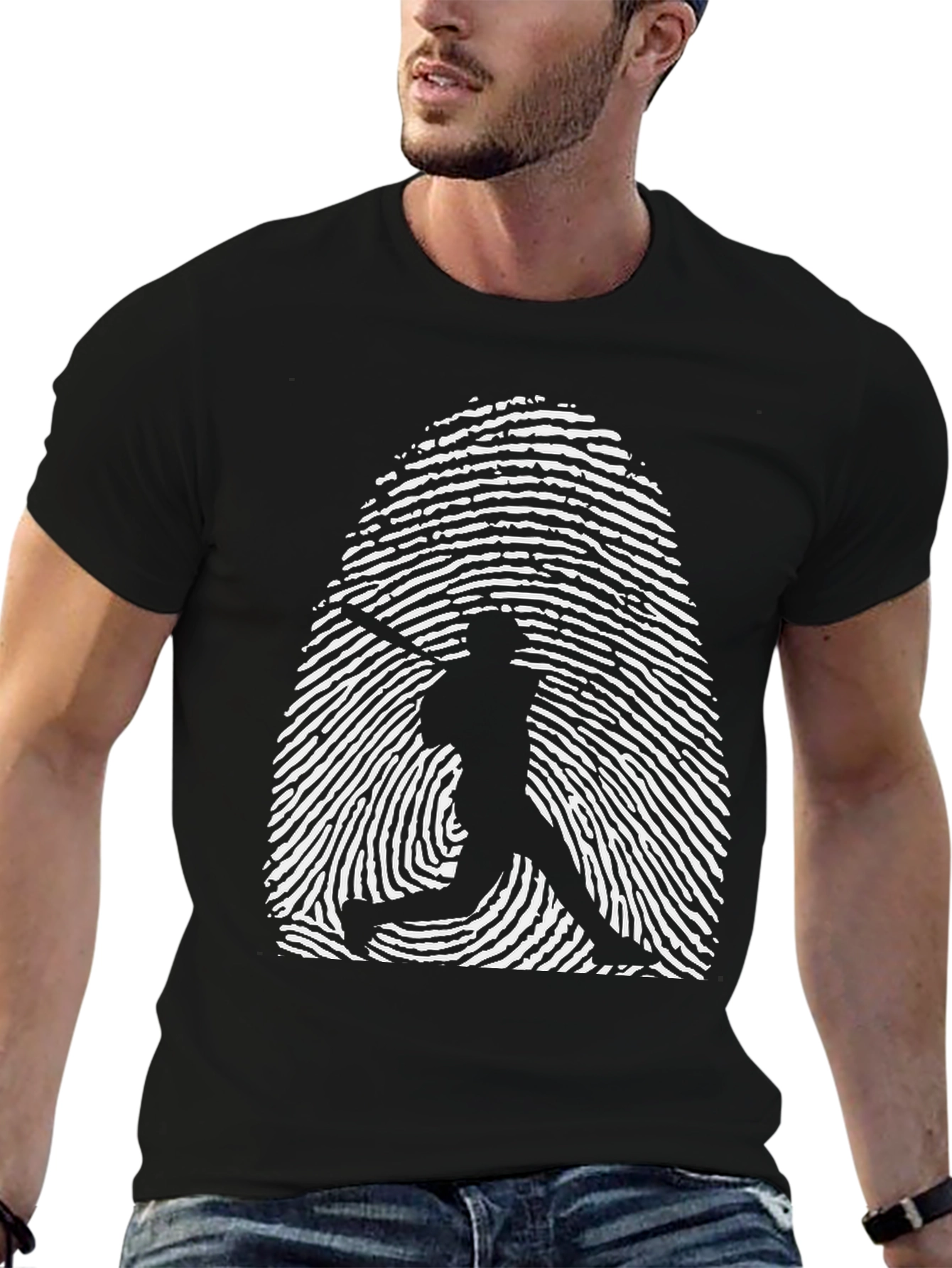Baseball Fingerprint Graphic Tee - Black