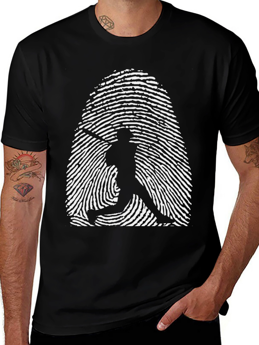 Baseball Fingerprint Graphic Tee - Black