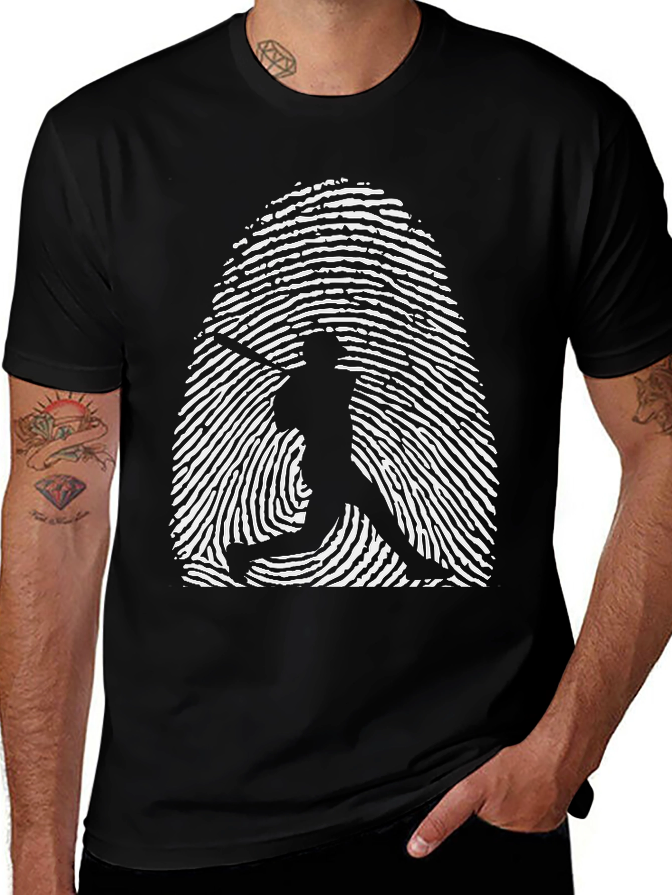 Baseball Fingerprint Graphic Tee - Black