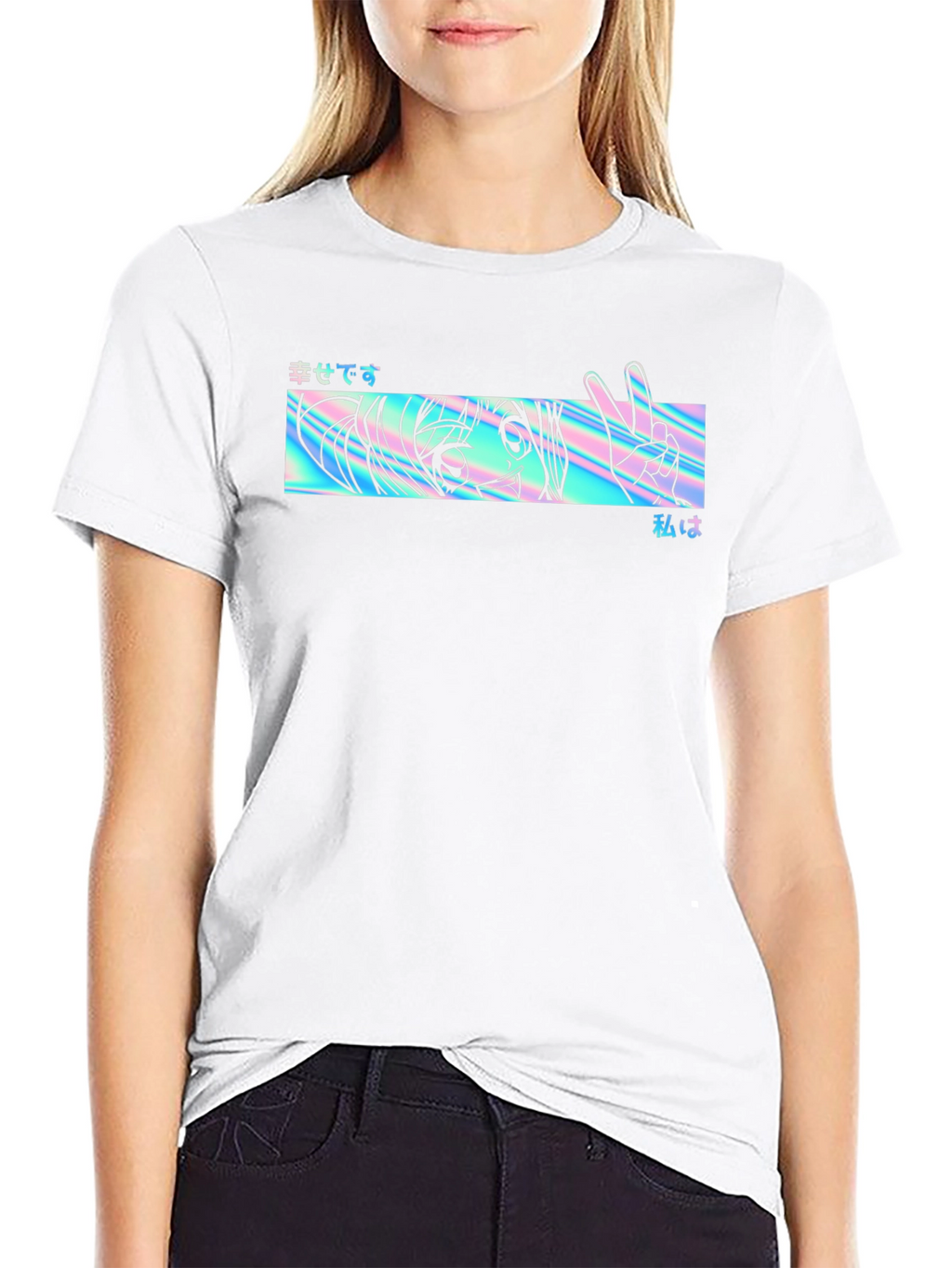 Anime Holographic Graphic Tee - Black
