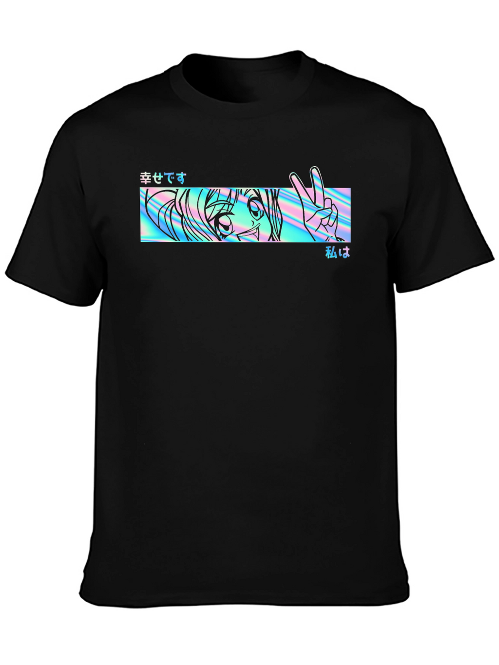 Anime Holographic Graphic Tee - Black