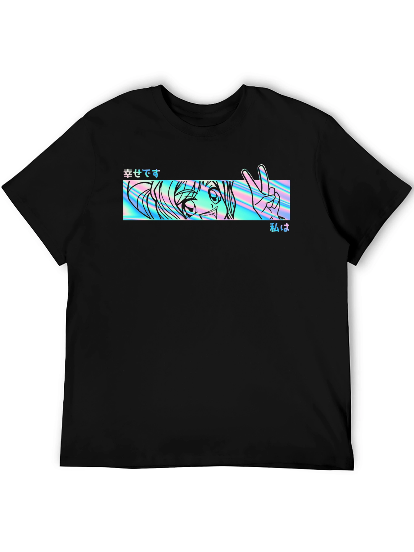 Anime Holographic Graphic Tee - Black