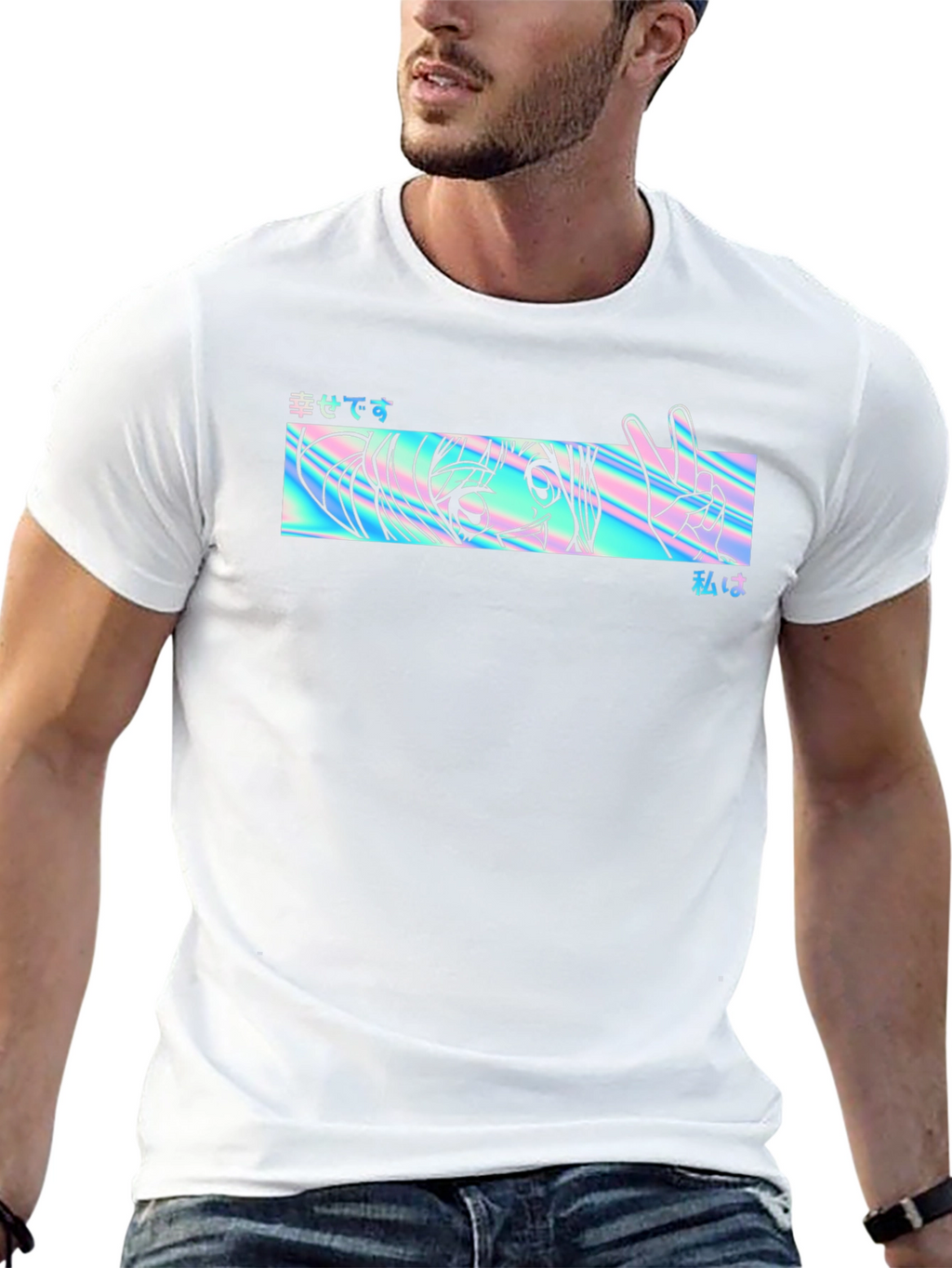 Anime Holographic Graphic Tee - Black