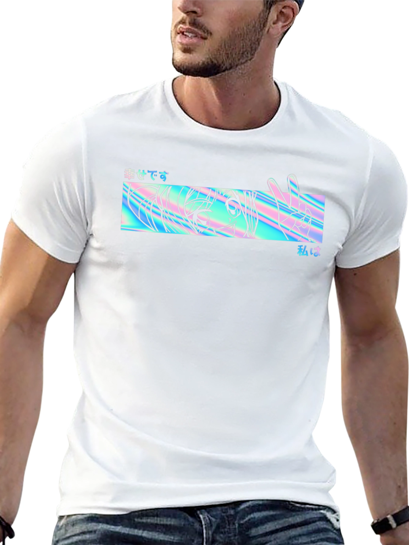 Anime Holographic Graphic Tee - Black