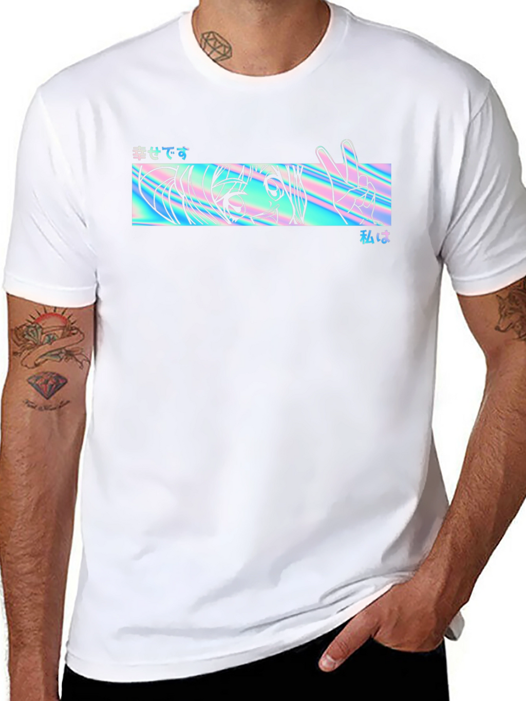 Anime Holographic Graphic Tee - Black
