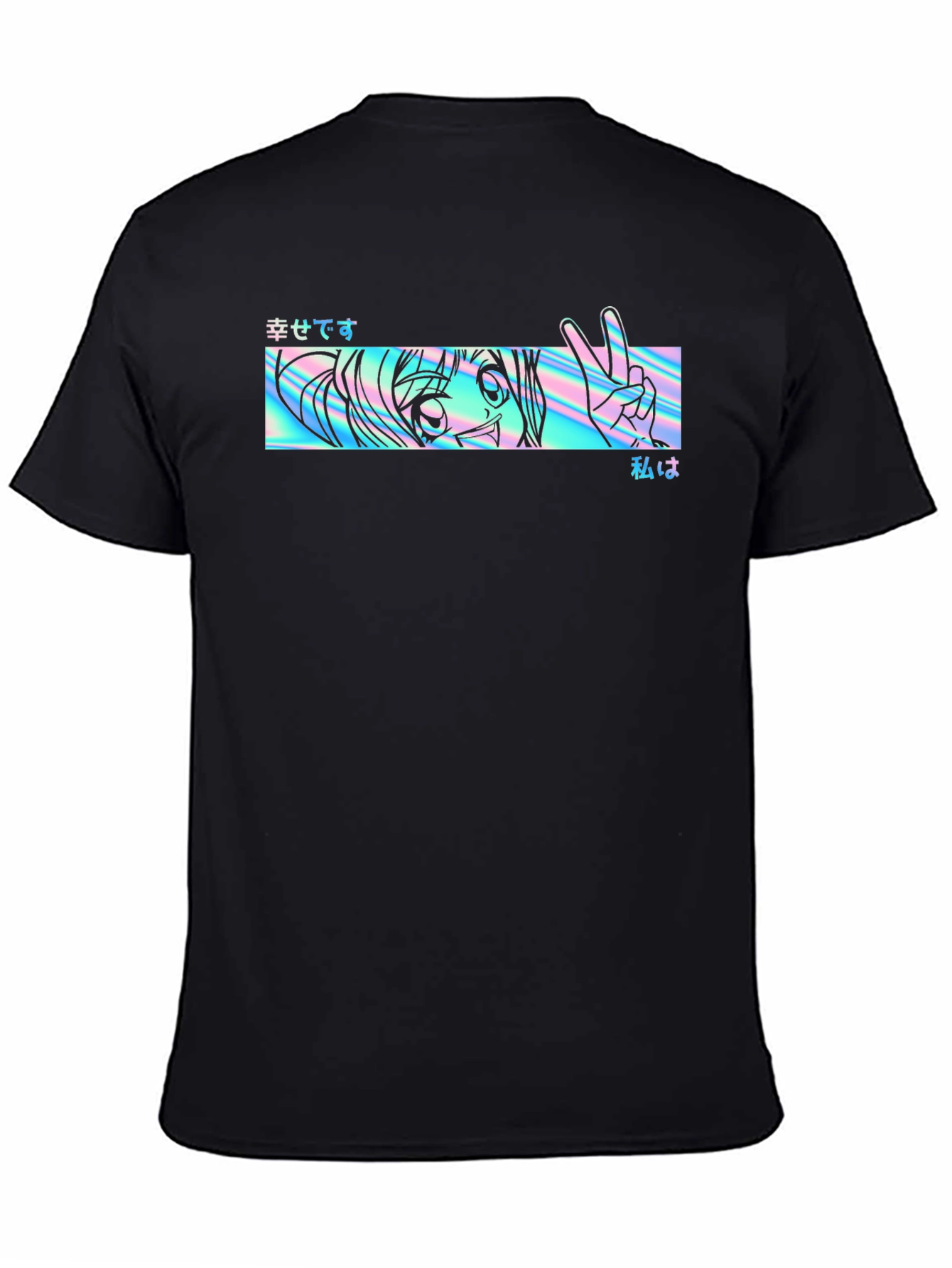 Anime Holographic Graphic Tee - Black