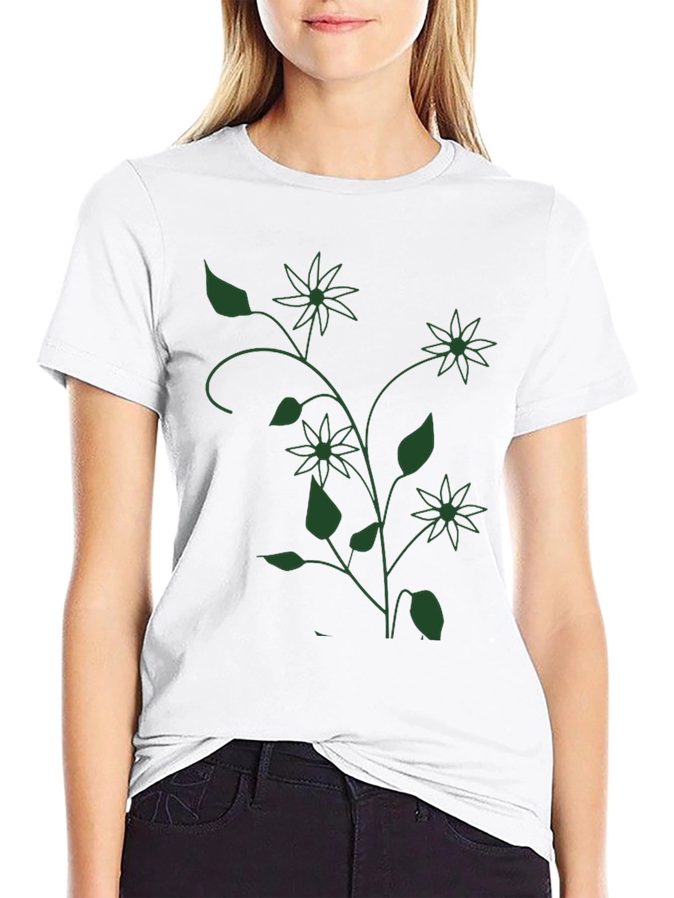 Floral Vine Graphic Black T-Shirt
