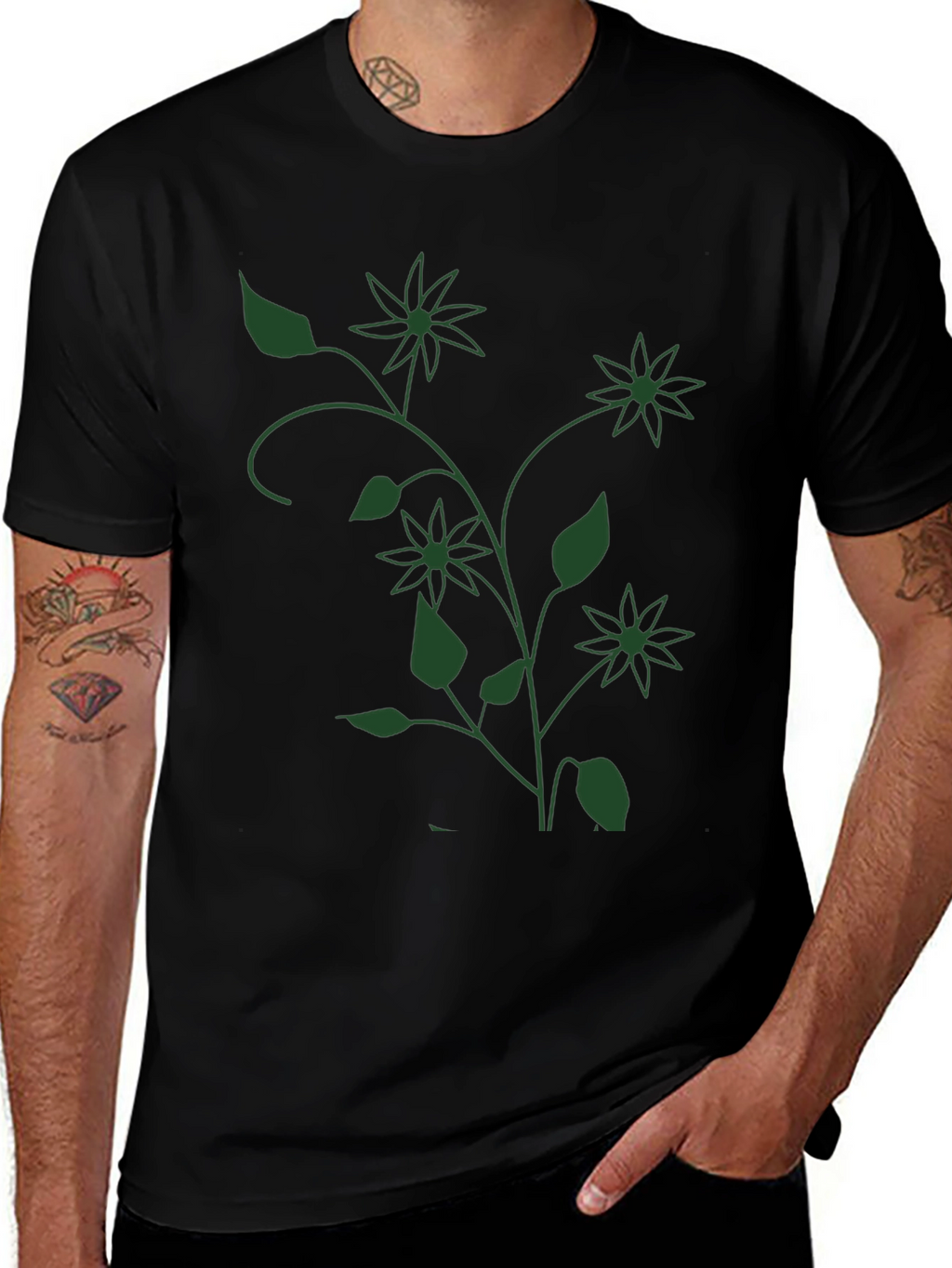 Floral Vine Graphic Black T-Shirt