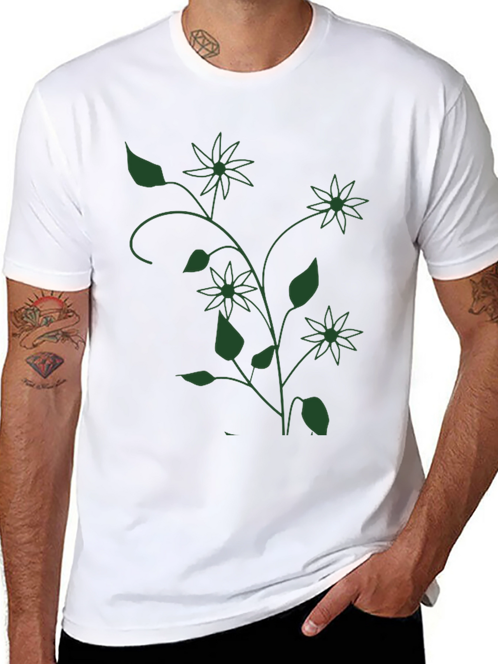 Floral Vine Graphic Black T-Shirt