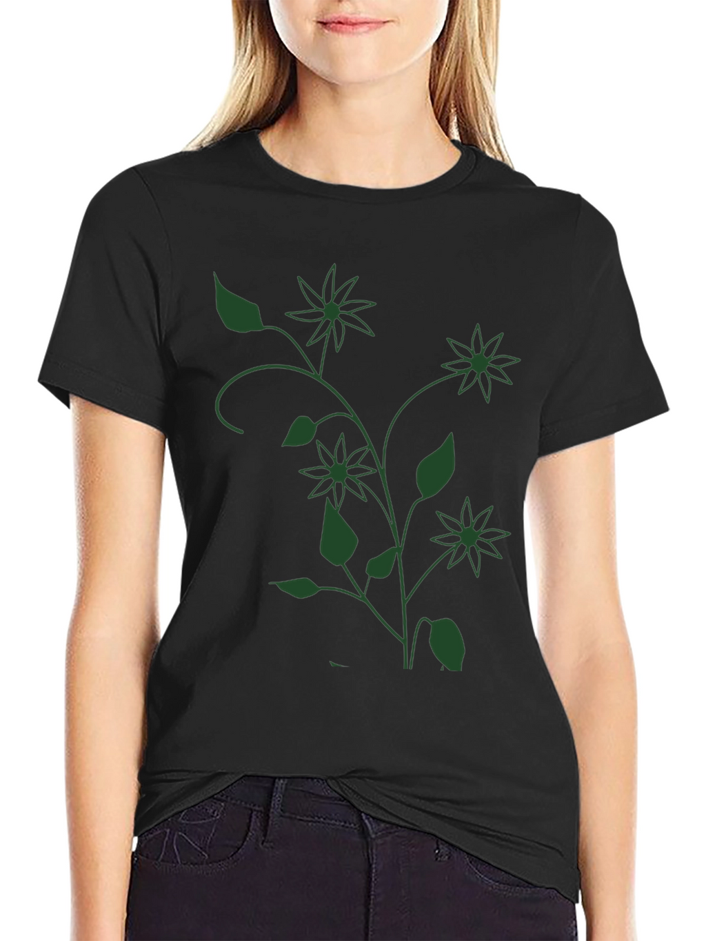 Floral Vine Graphic Black T-Shirt