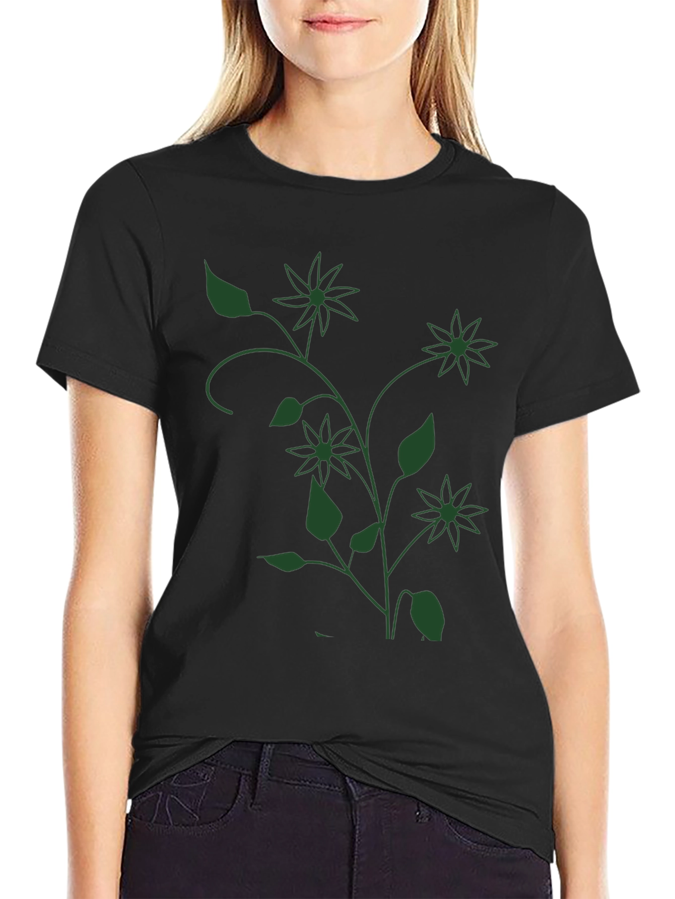 Floral Vine Graphic Black T-Shirt