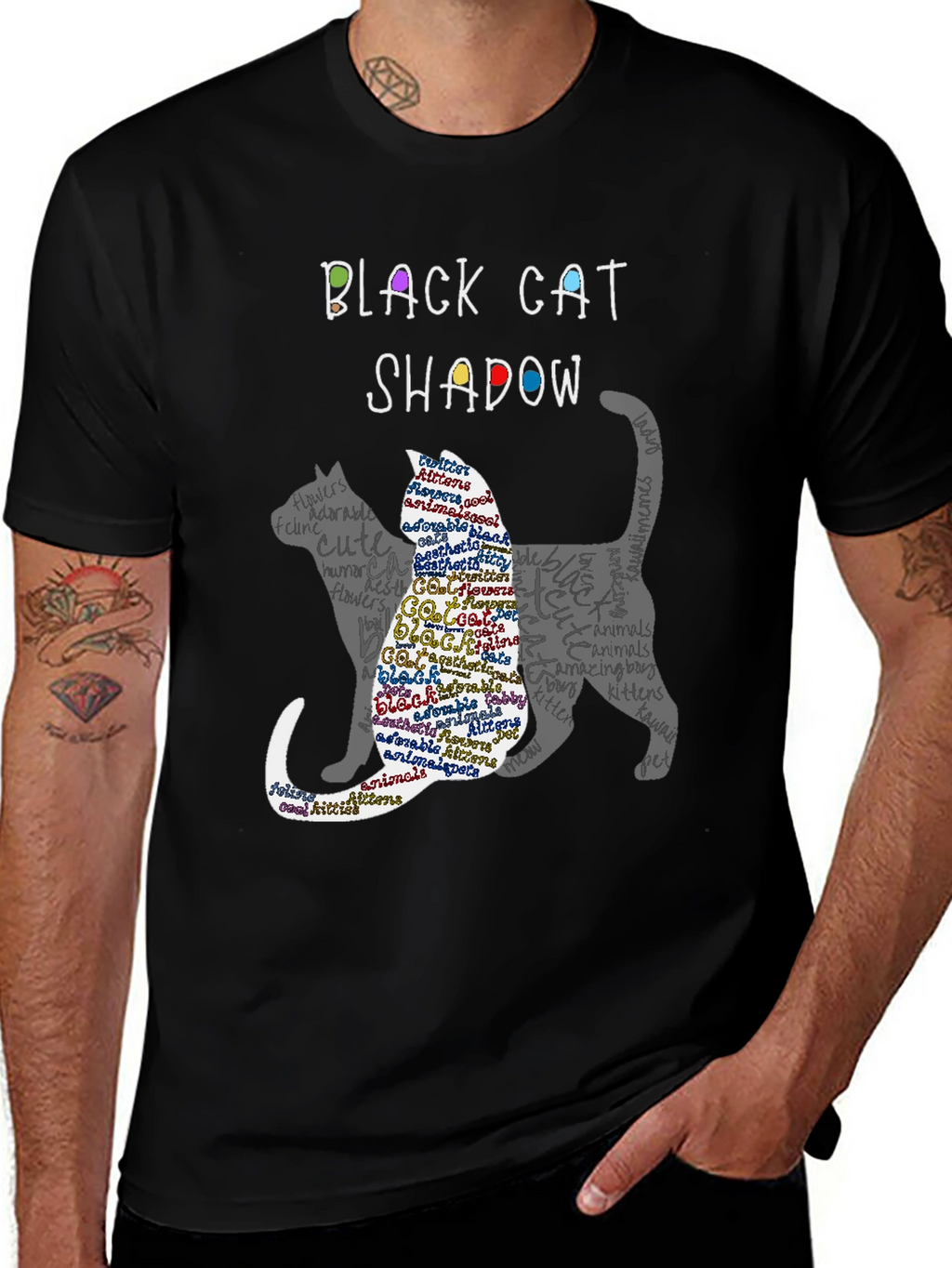 Black Cat Shadow Graphic T-Shirt