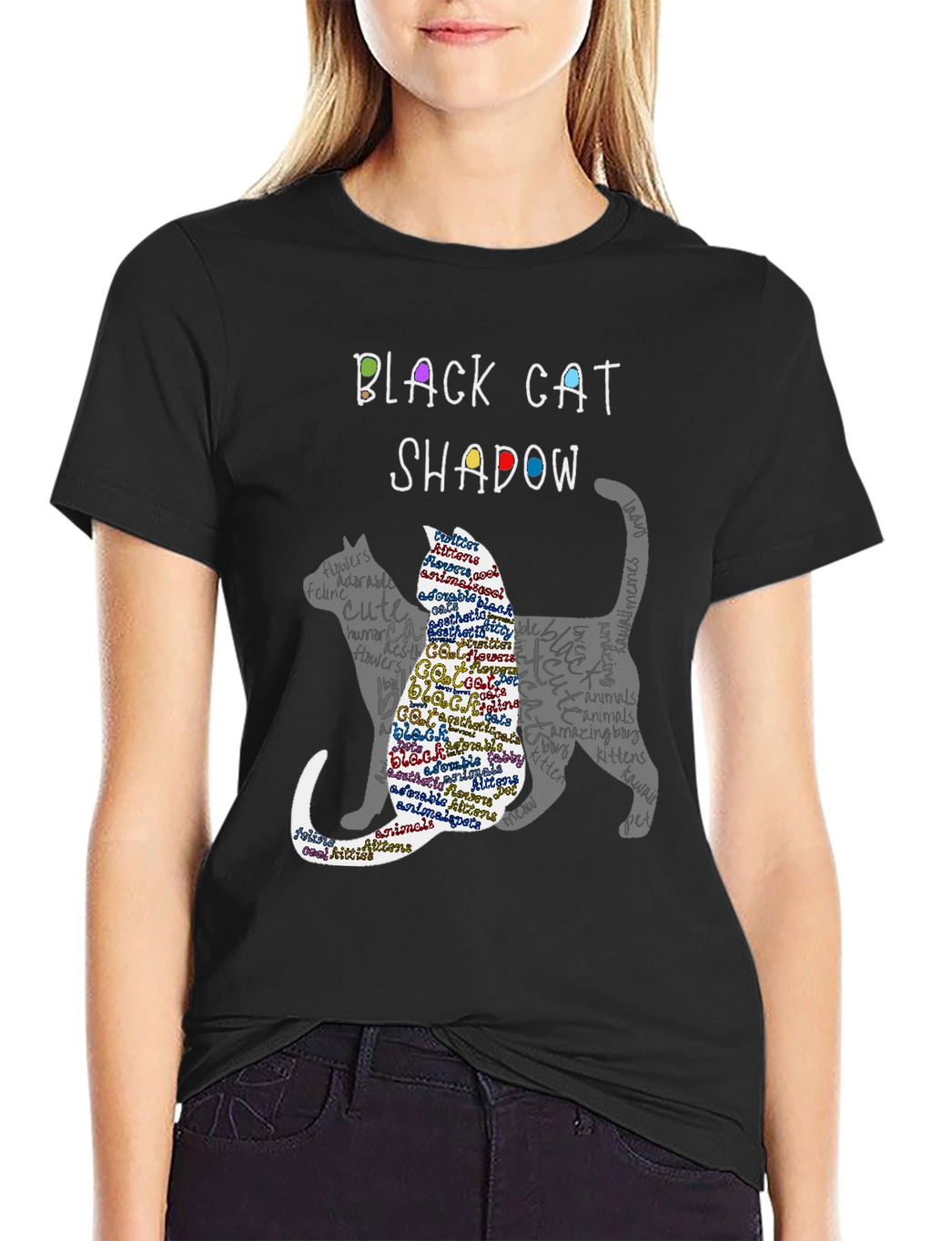 Black Cat Shadow Graphic T-Shirt
