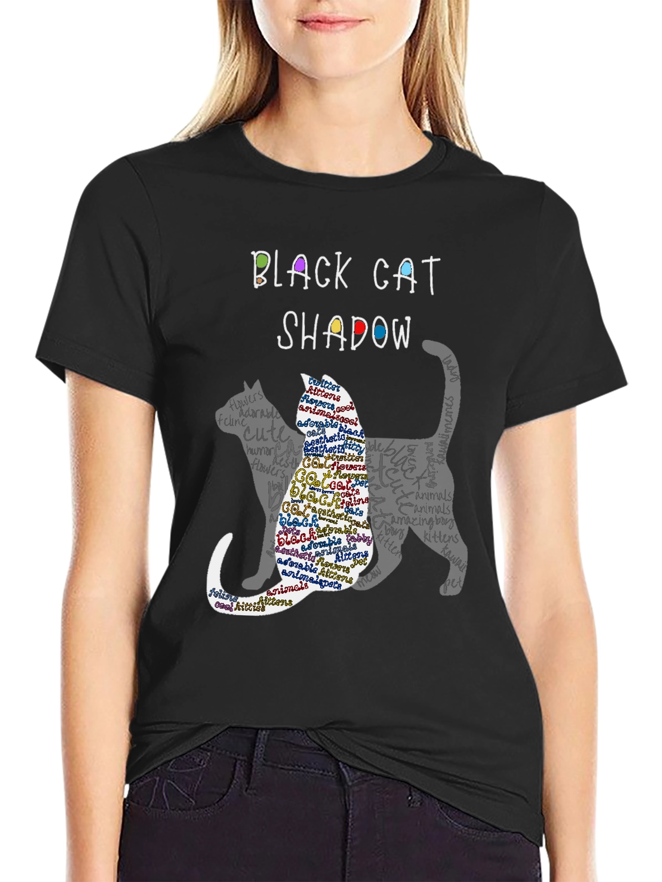 Black Cat Shadow Graphic T-Shirt
