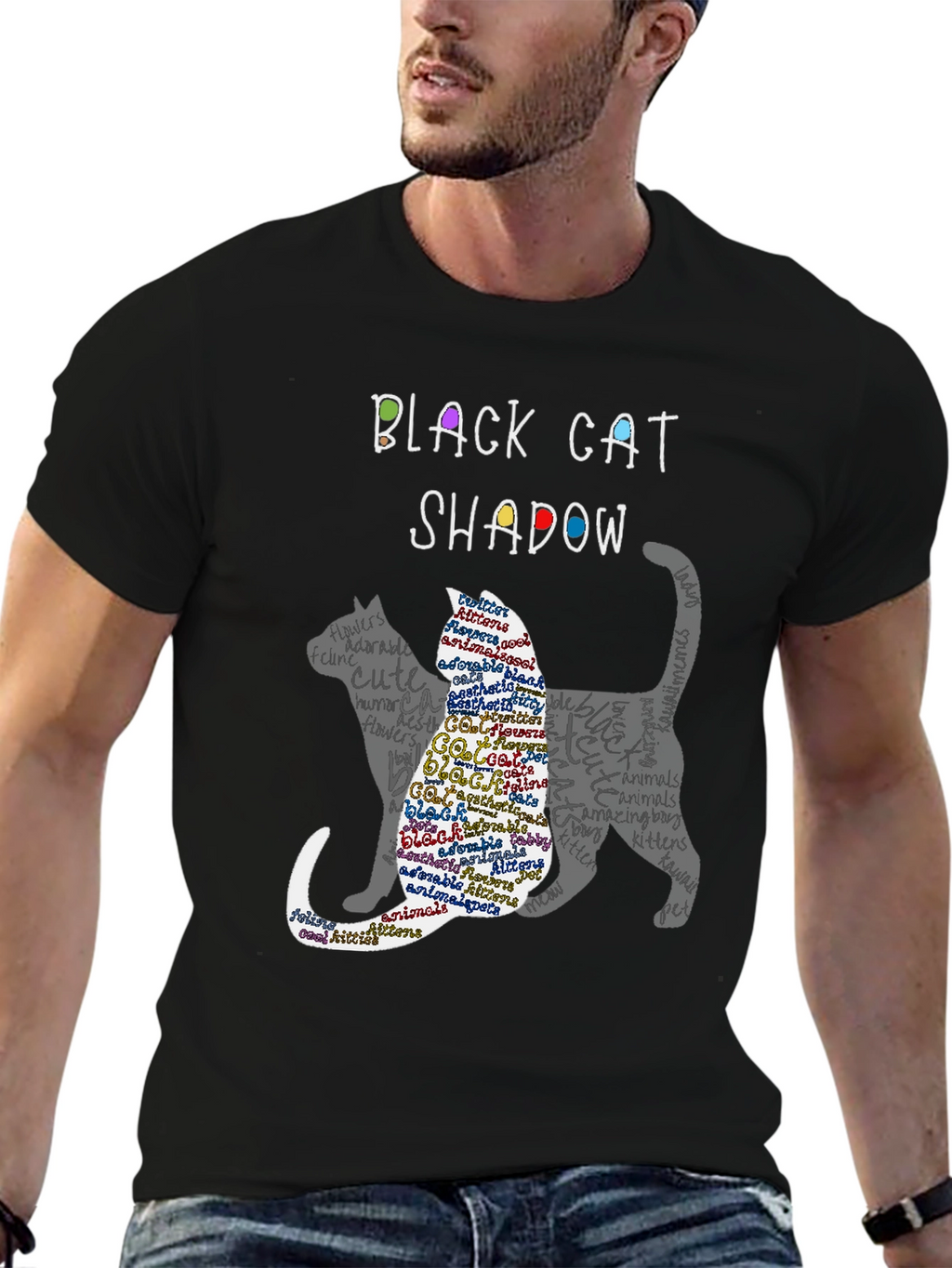 Black Cat Shadow Graphic T-Shirt