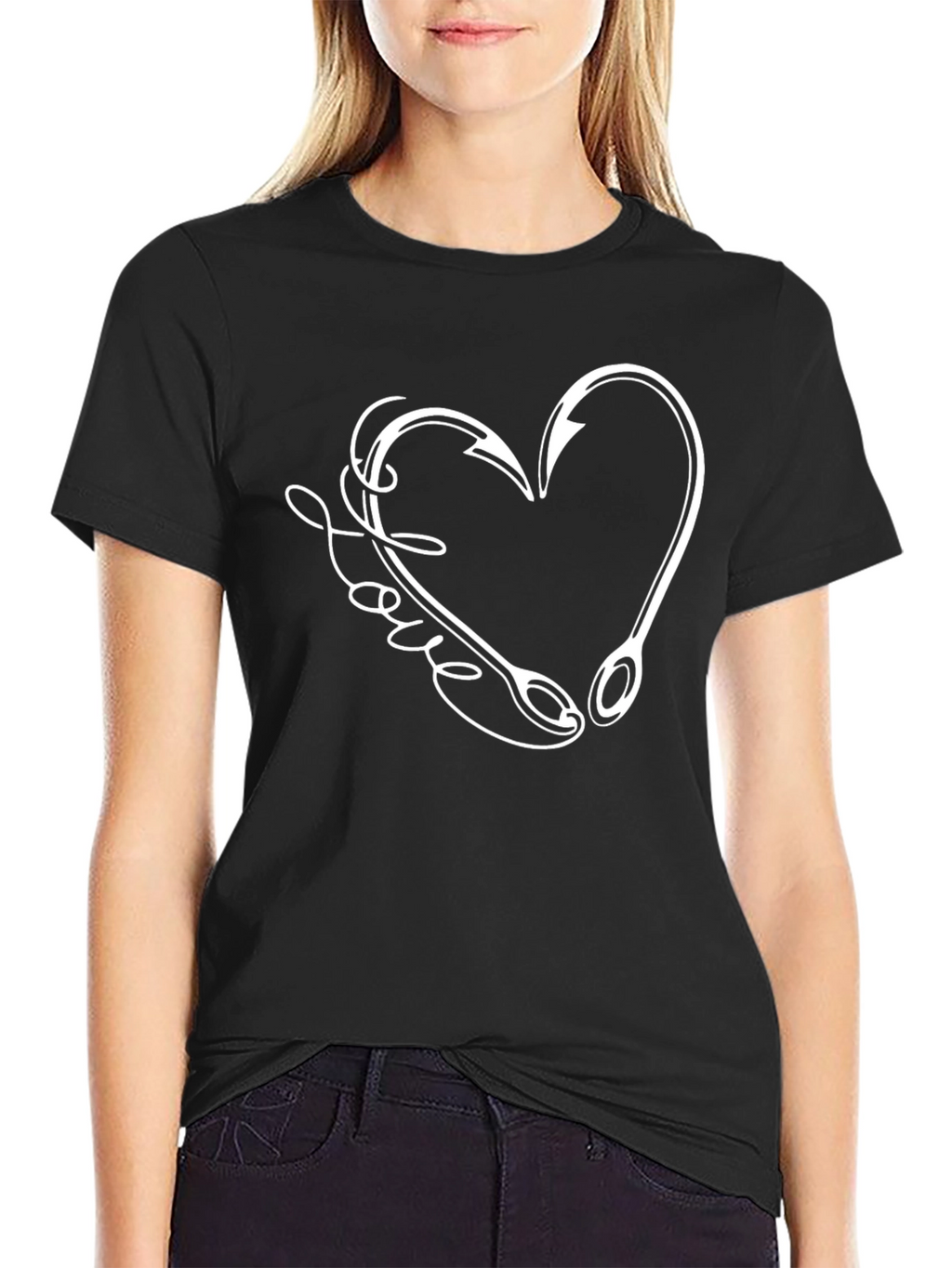 Fishing Love Hook Heart Design Graphic Tee