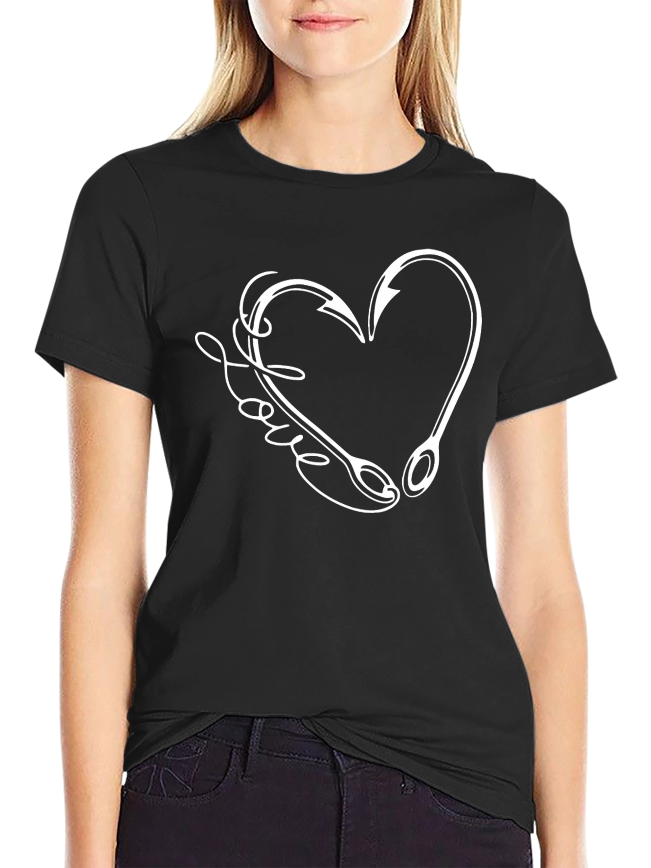 Fishing Love Hook Heart Design Graphic Tee