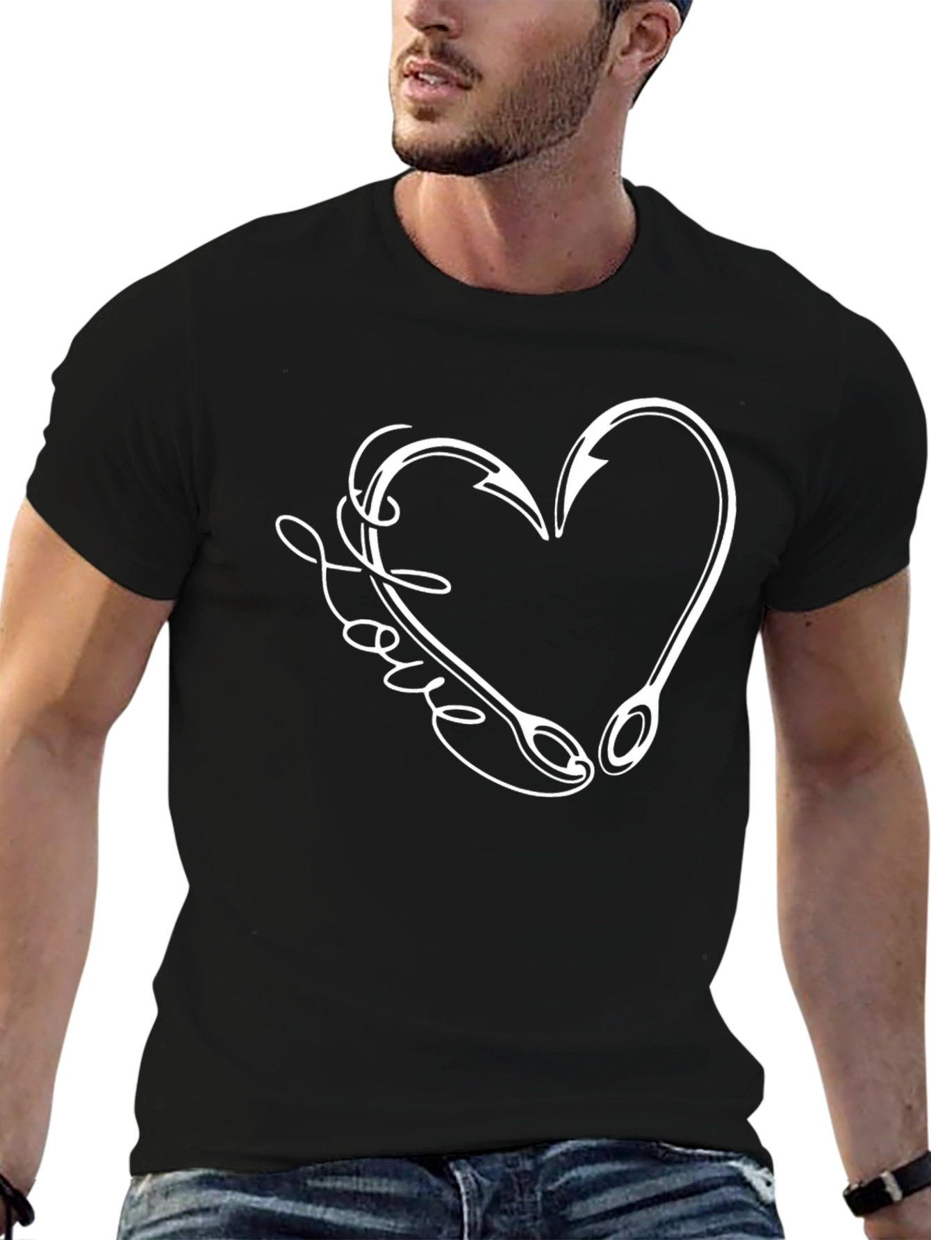 Fishing Love Hook Heart Design Graphic Tee