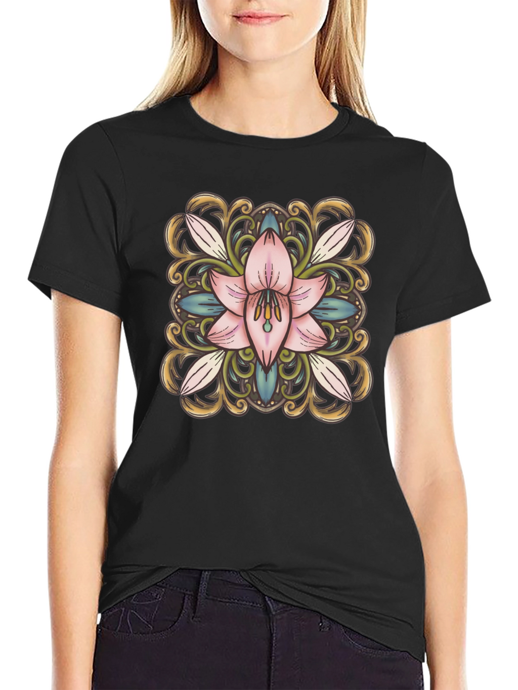Floral Blossom Graphic Tee - Black