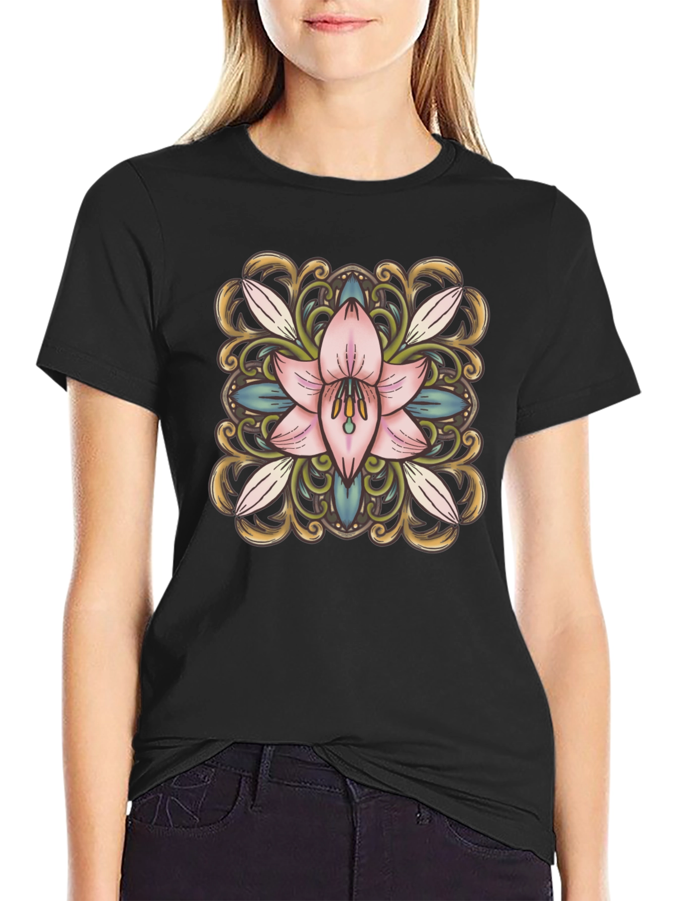 Floral Blossom Graphic Tee - Black
