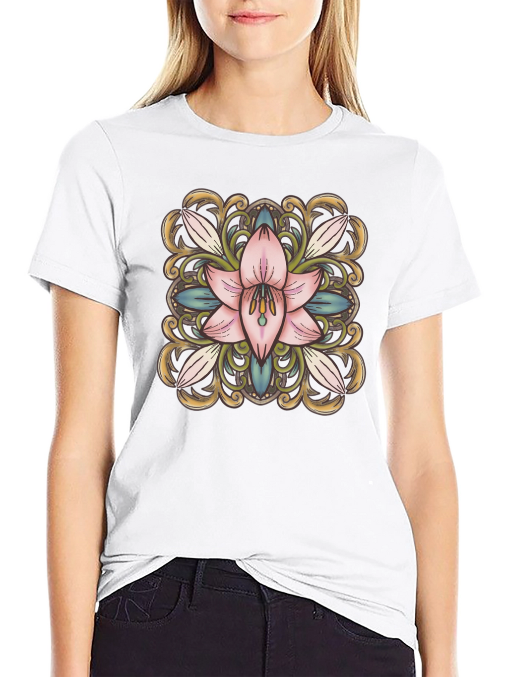 Floral Blossom Graphic Tee - Black