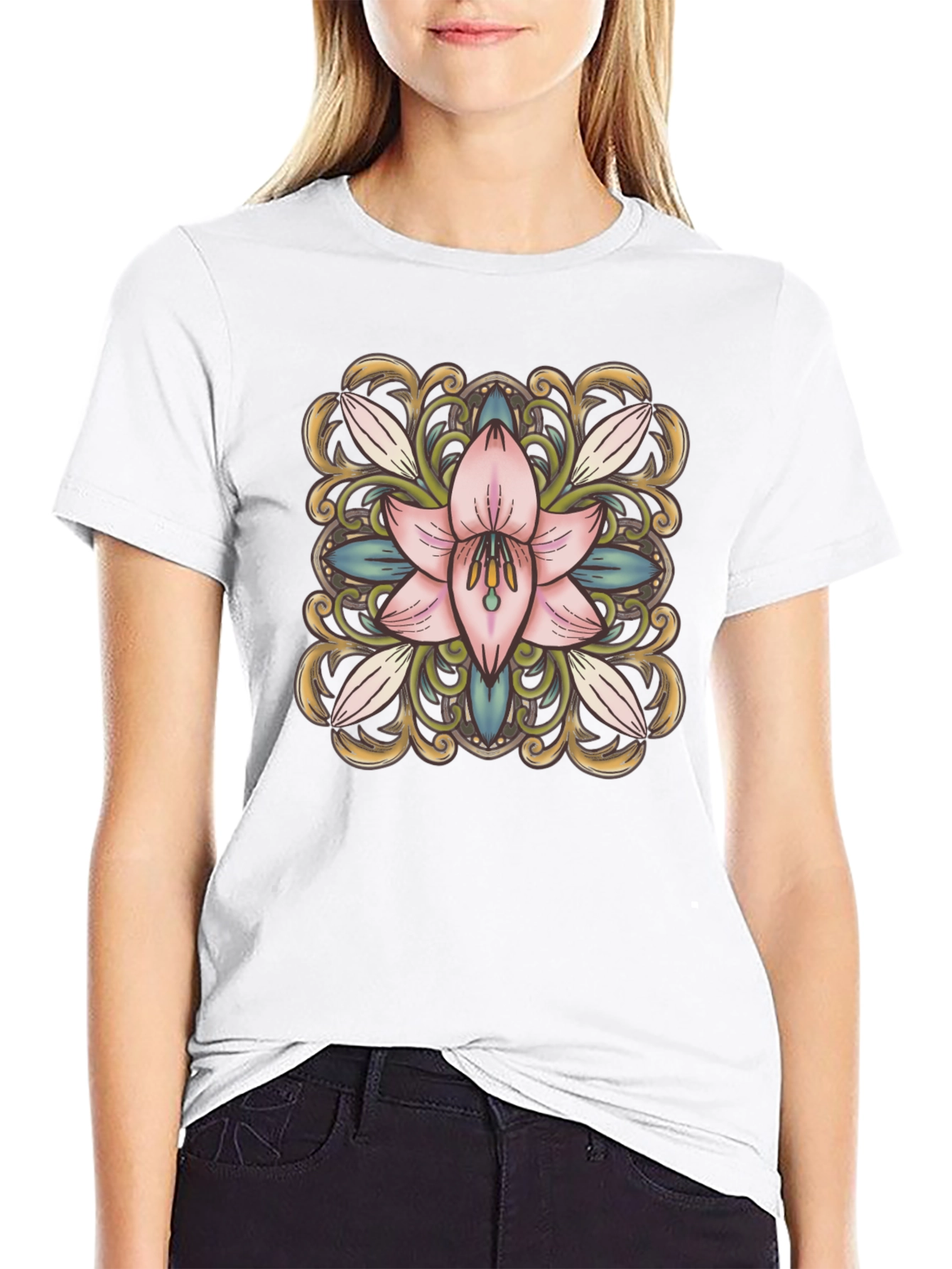 Floral Blossom Graphic Tee - Black