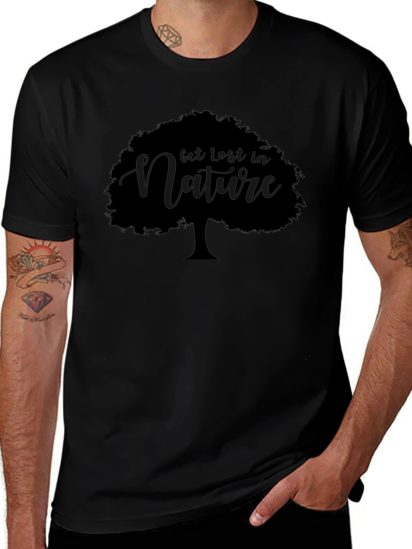 Get Lost in Nature Tree Graphic Tee - Black