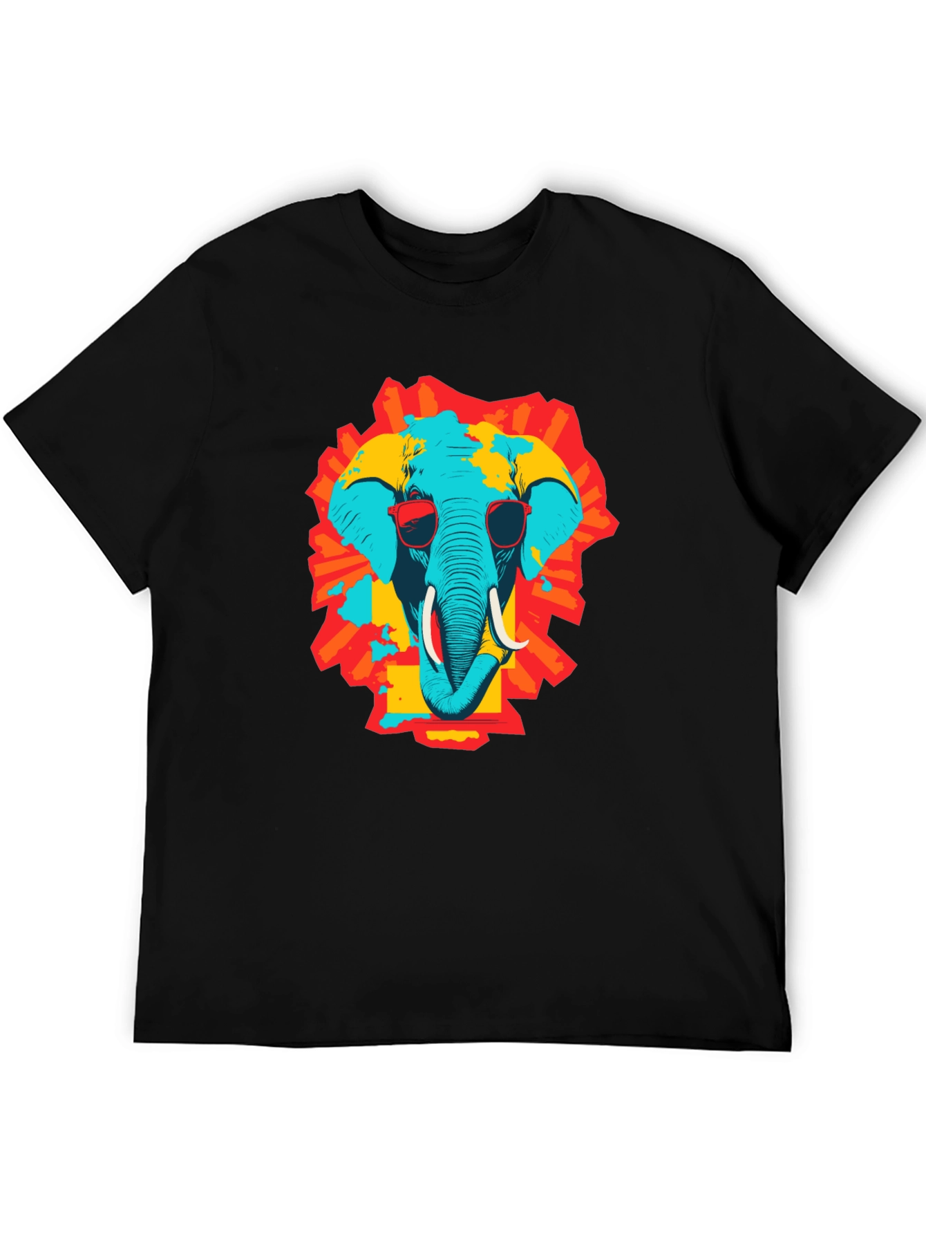 Cool Elephant Graphic Print Black T-Shirt