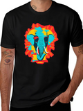 Cool Elephant Graphic Print Black T-Shirt