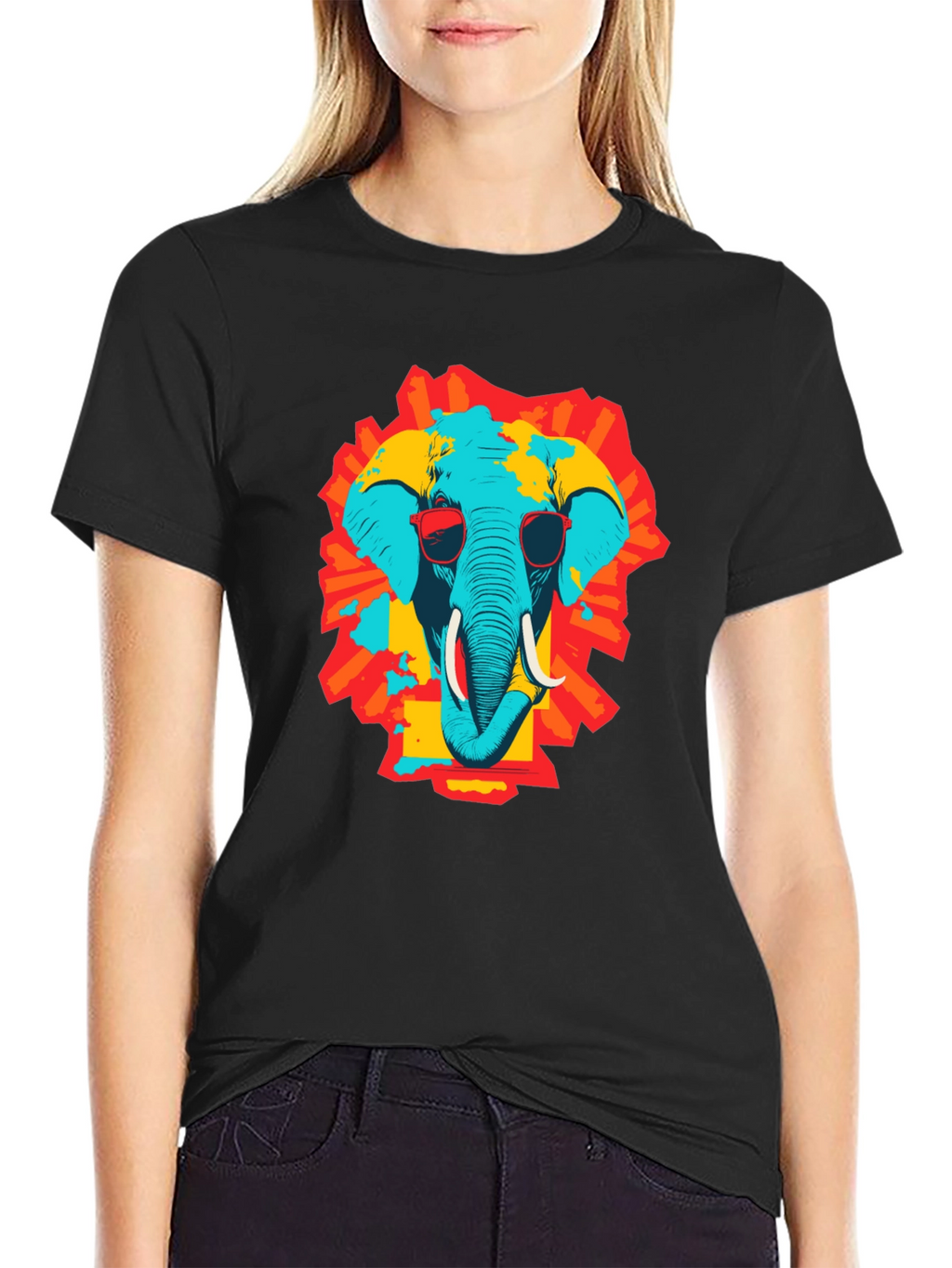 Cool Elephant Graphic Print Black T-Shirt