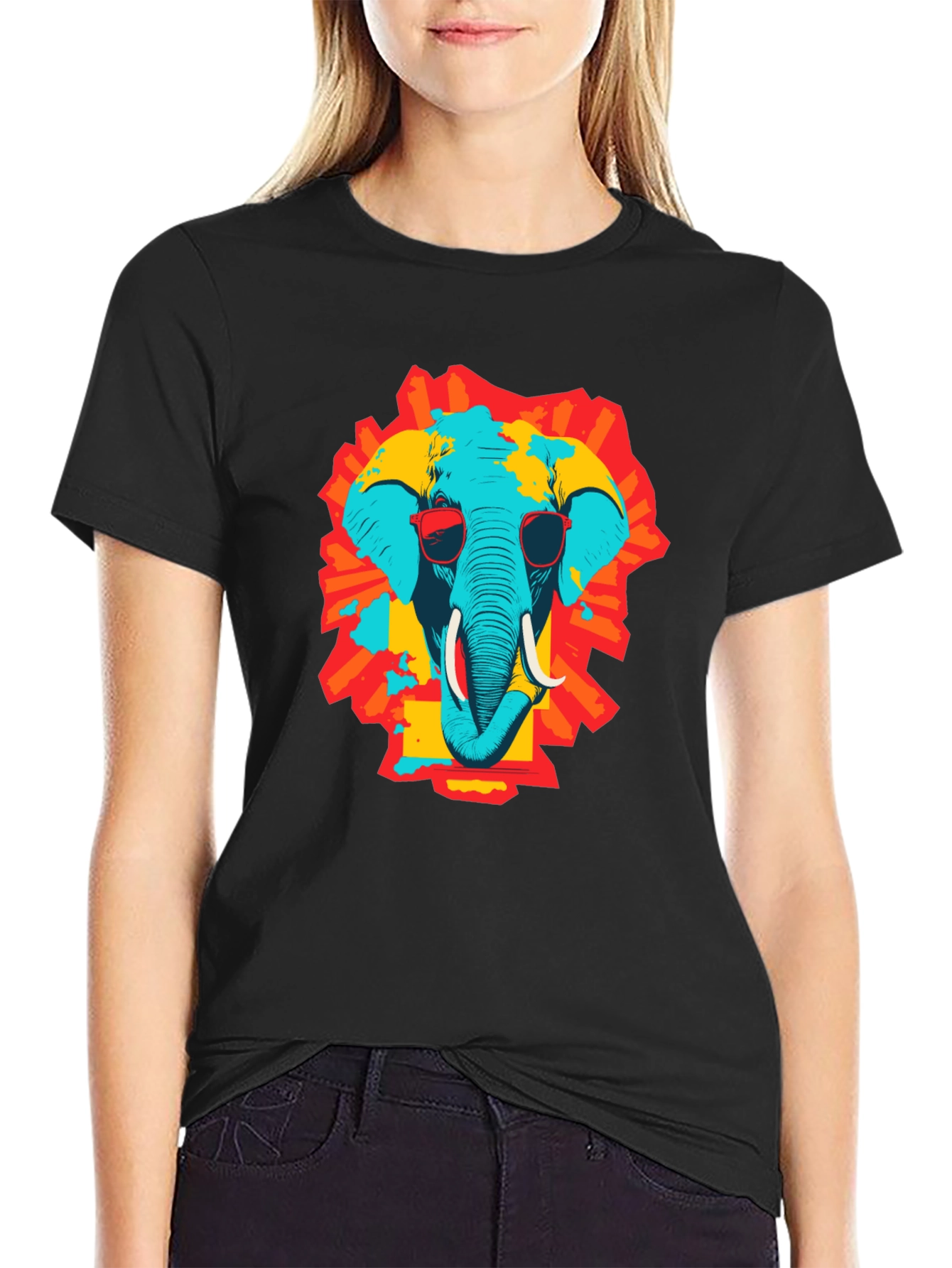 Cool Elephant Graphic Print Black T-Shirt