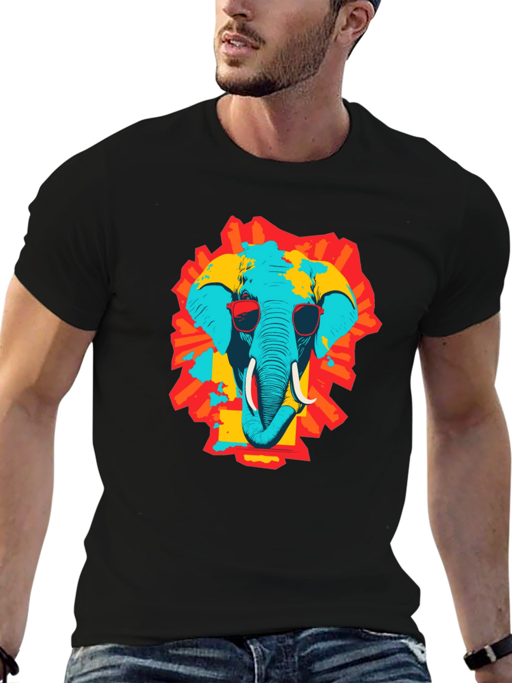 Cool Elephant Graphic Print Black T-Shirt